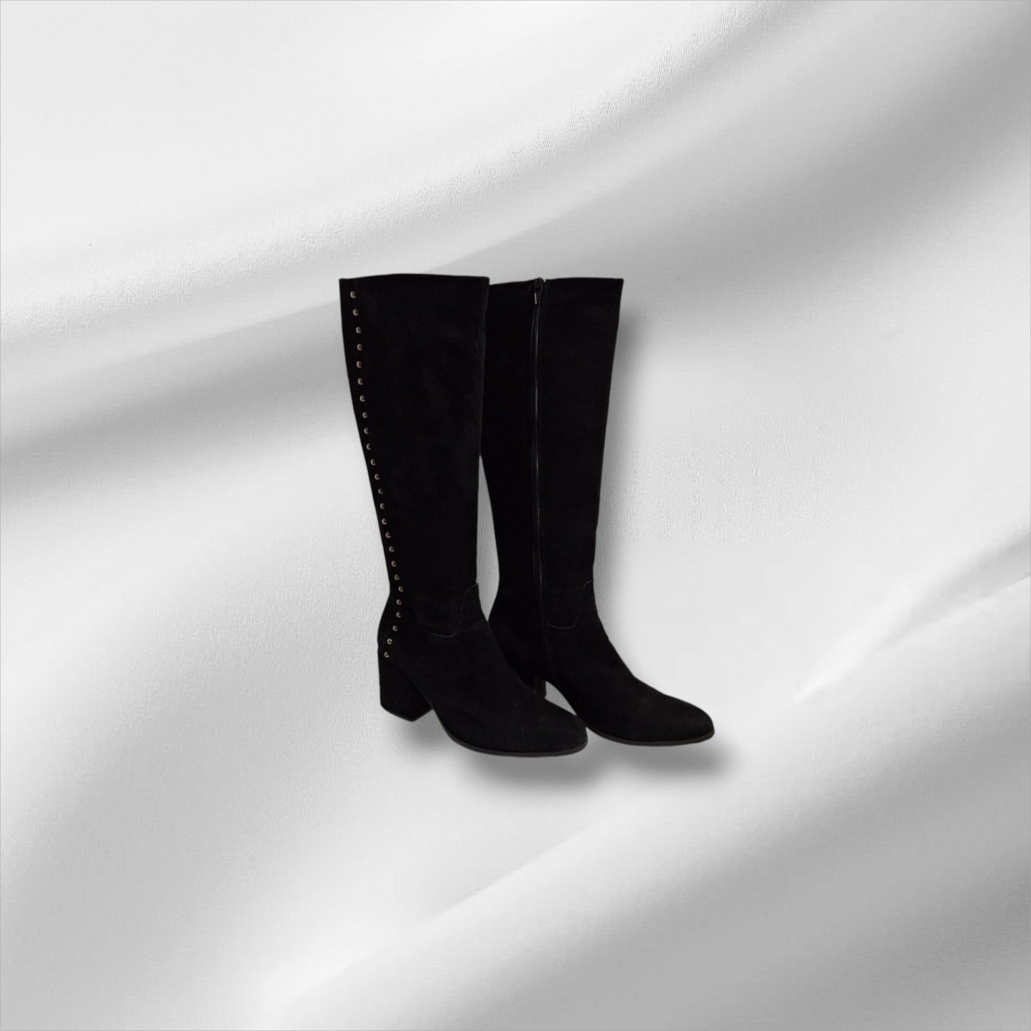 Leder Stiefel mit Nieten 38 Schwarz