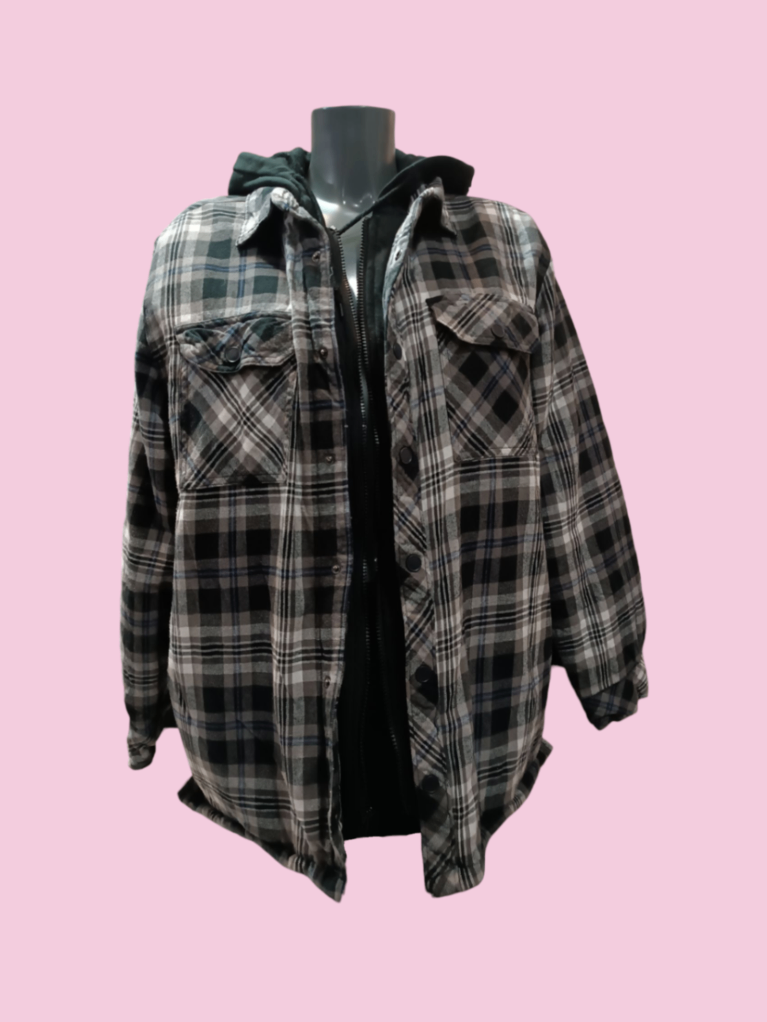 Boston Traders Hemdjacke M Schwarz-Weiß mit Karomuster