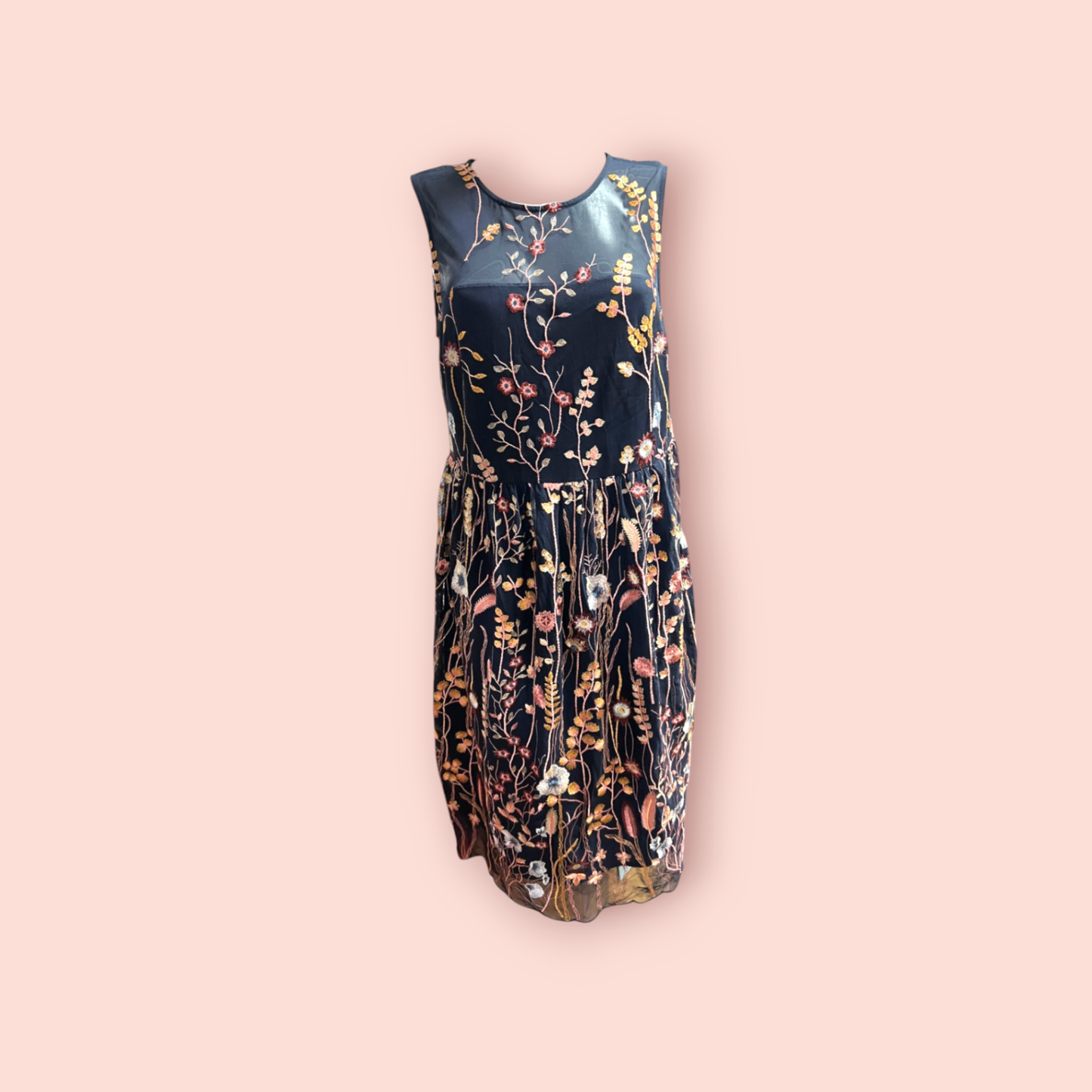 Jake's Kleid 42 Blau mit gestickten Blumen