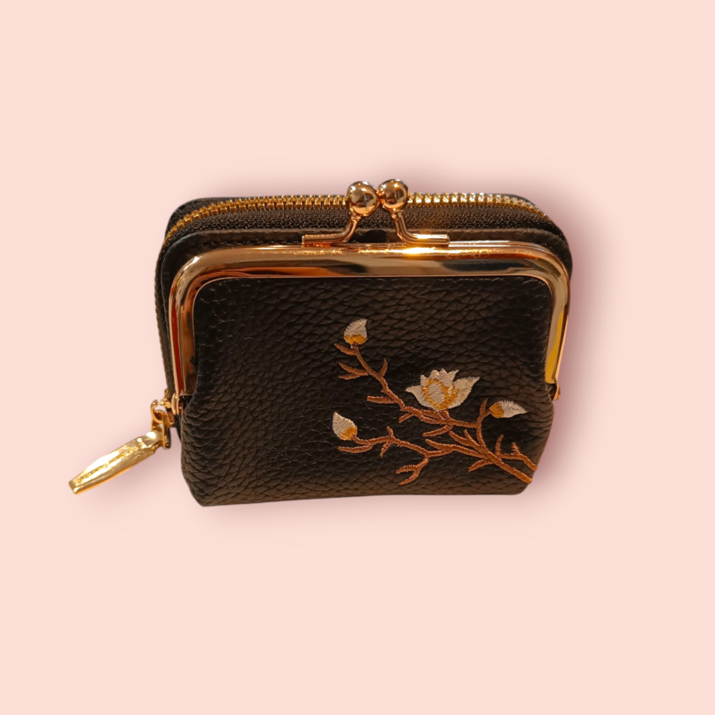 Forever Savour Geldbörse Schwarz mit Blumenzweig