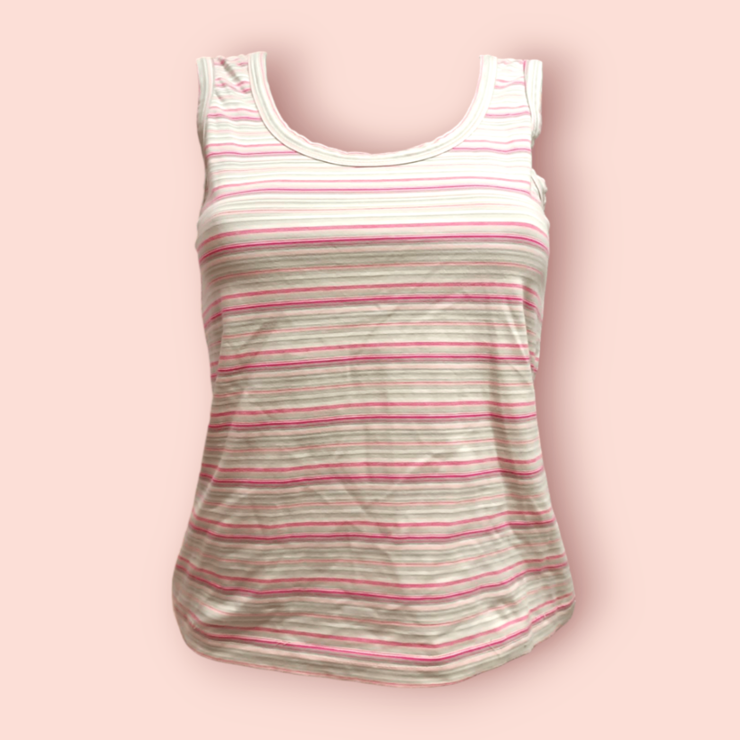 Outfit Tanktop M Weiß mit pinken und grauen Streifen