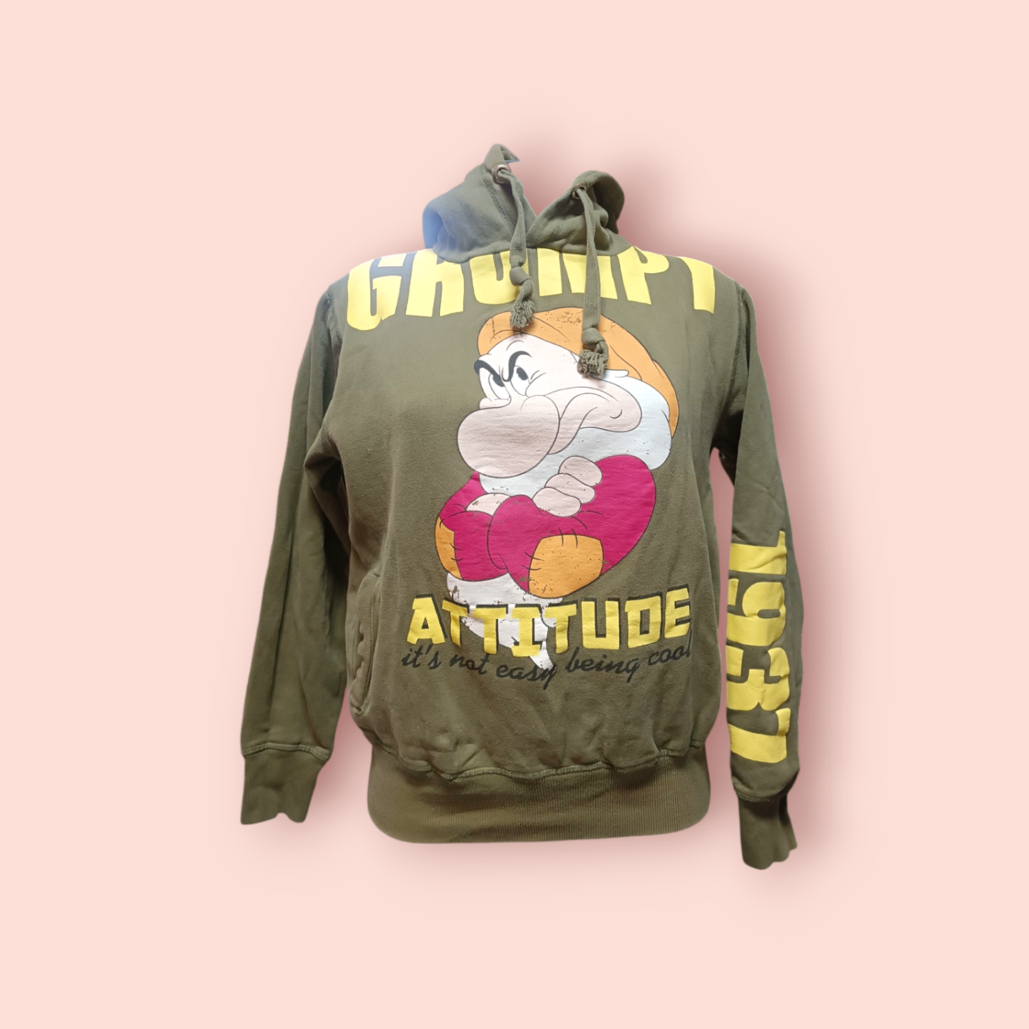 Disney Hoodie XS Olive mit Aufdruck von Grumpy