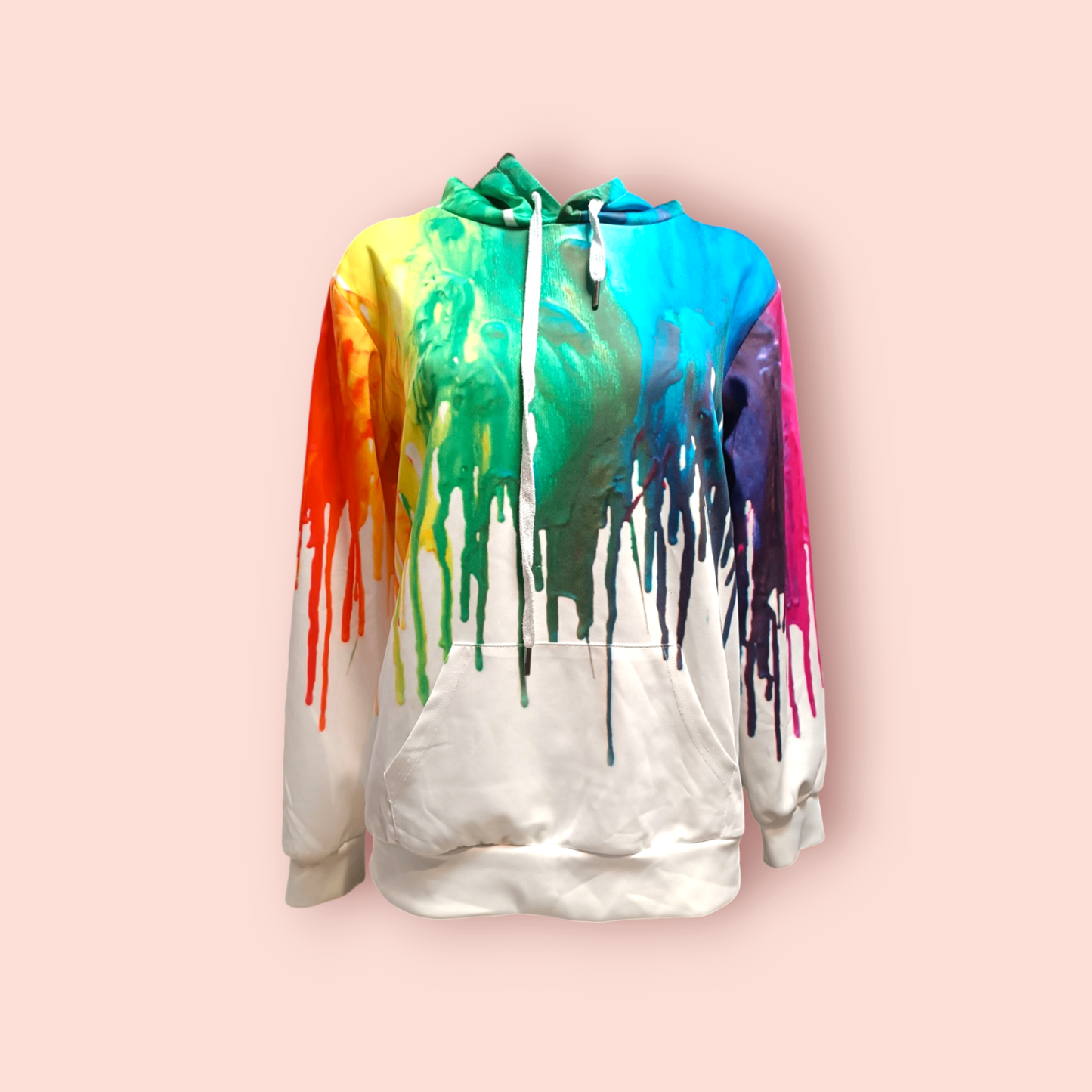 Hoodie S/M Weiß mit buntem Farbverlauf