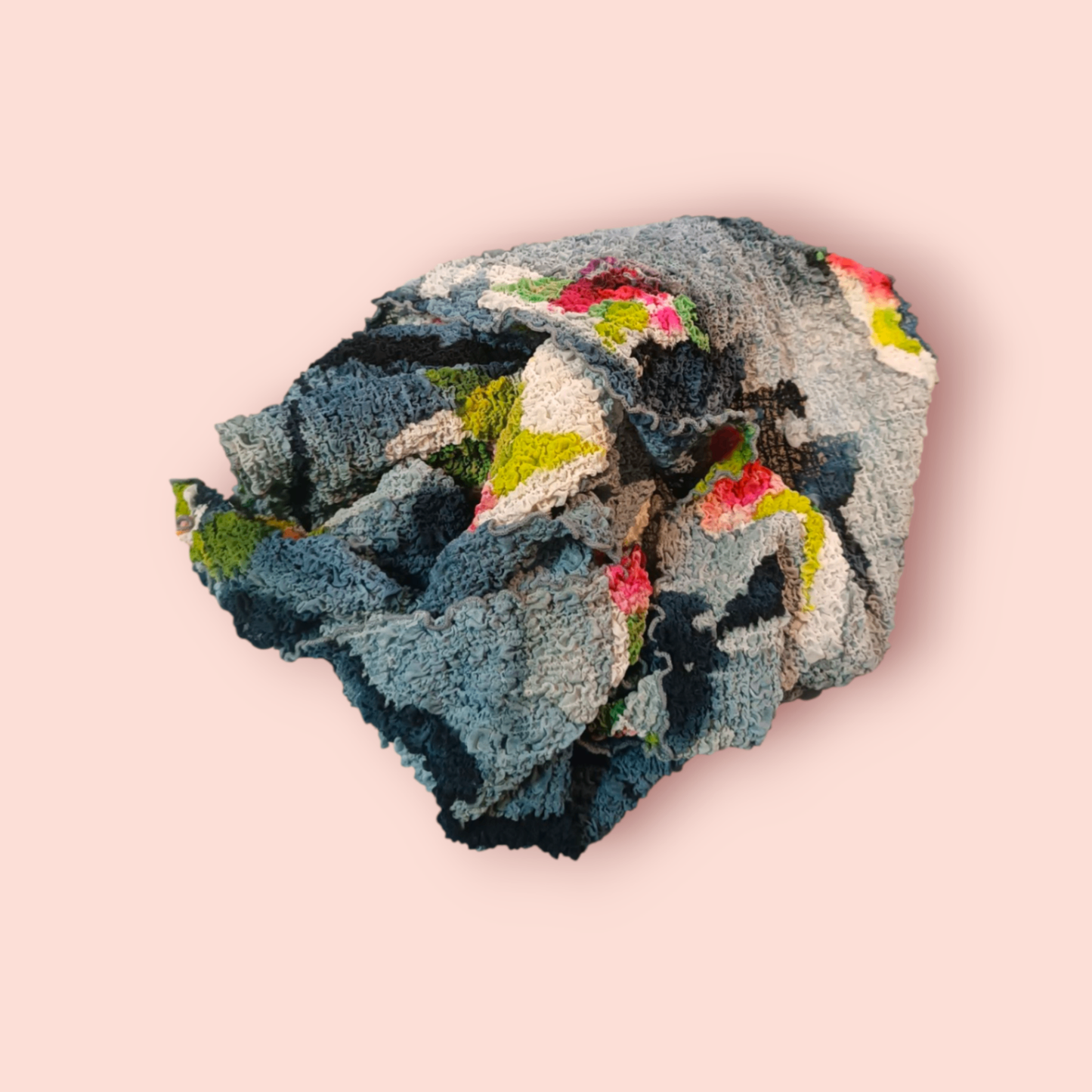 Schal Blau mit bunten Mustern