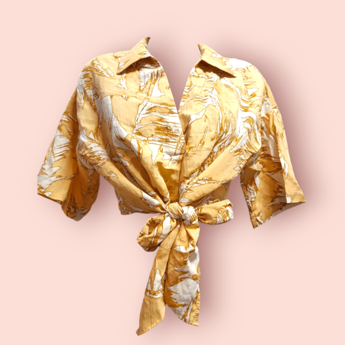 H&M Cropped Bluse S Gelb mit weißen Mustern