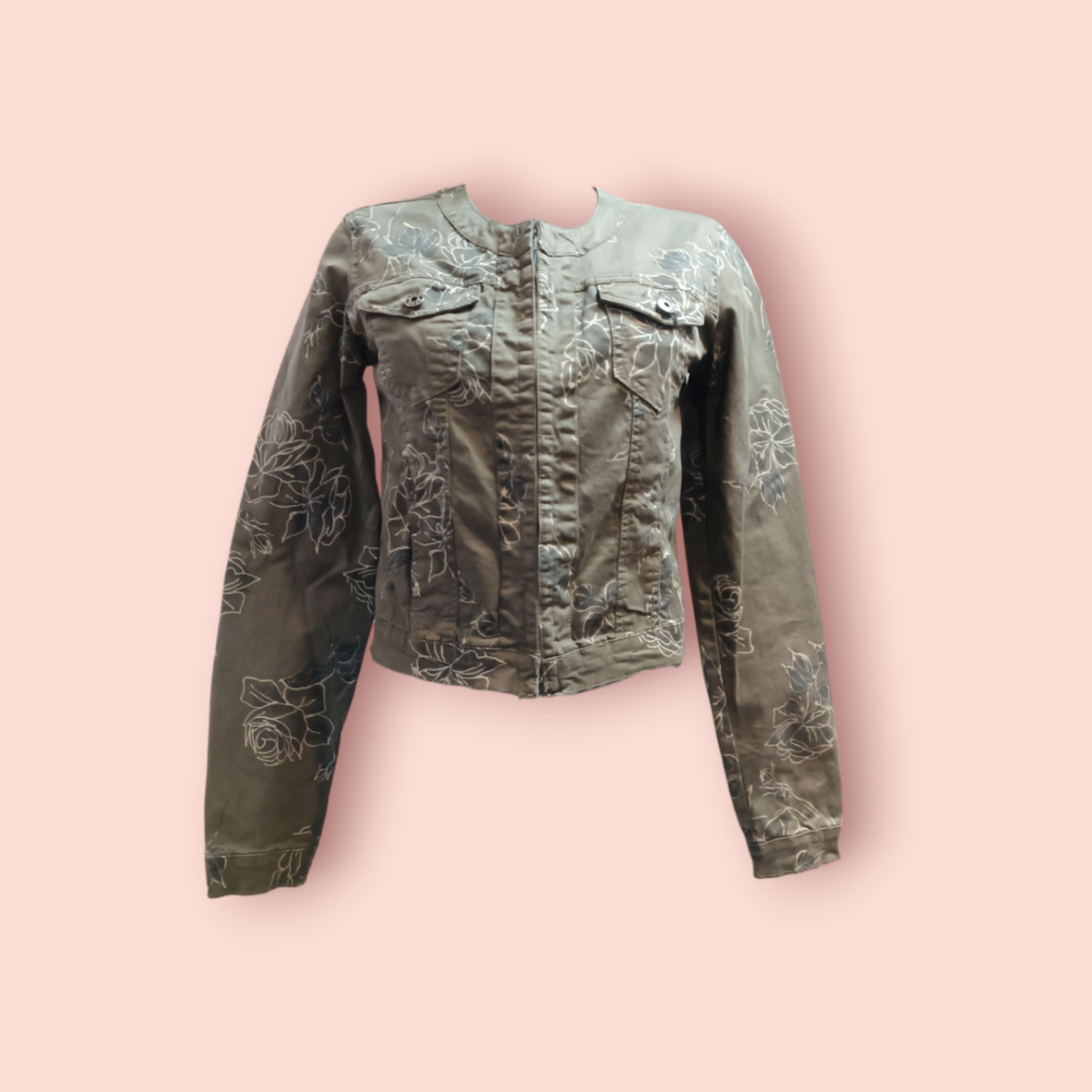 Jacke Olivgrün mit Blumenmuster