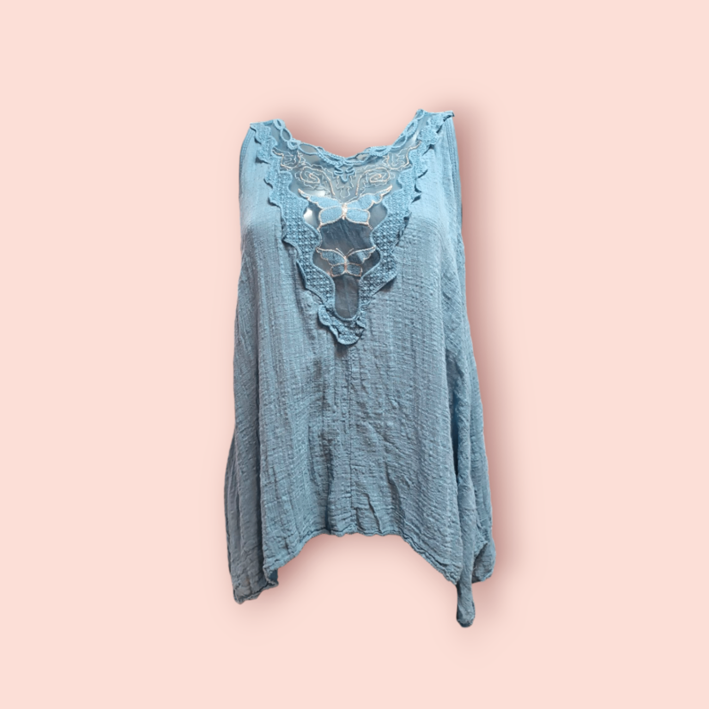 Top L Hellblau mit Schmetterlingsmuster