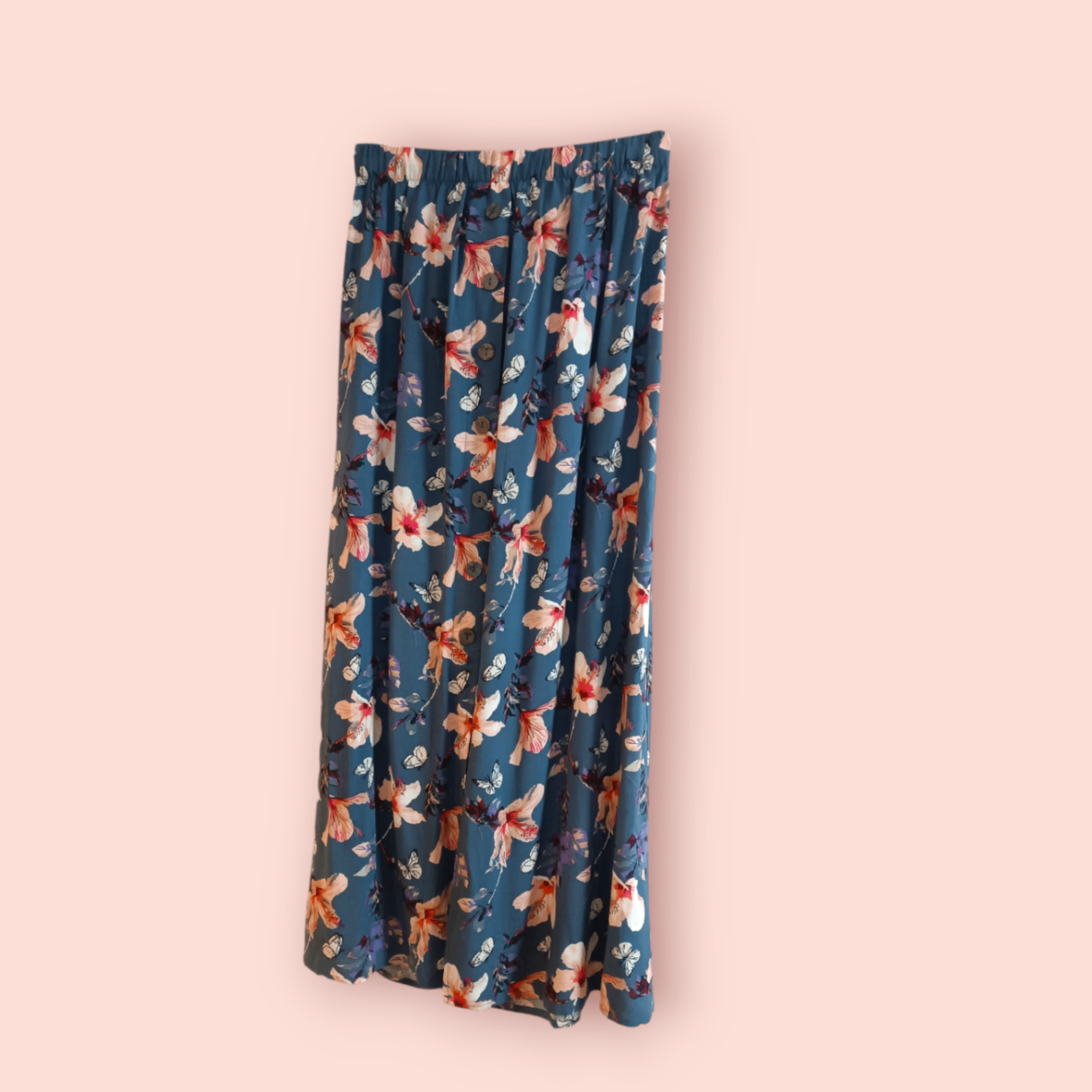 Only Maxi-Rock M Blau mit floralem Muster