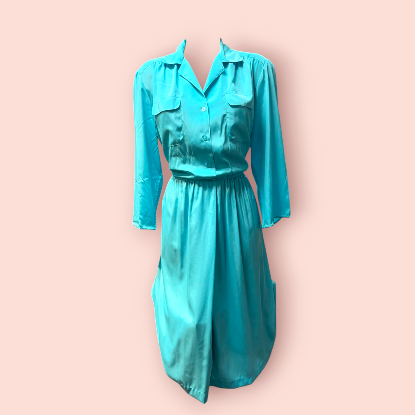 Vintage Hemdblusenkleid M Türkisblau