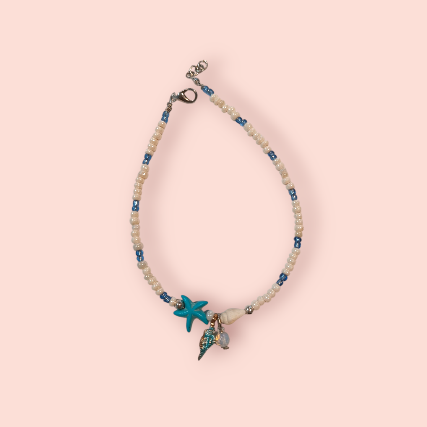 Armband Weiß, Blau, Silber, mit Seeanhängern