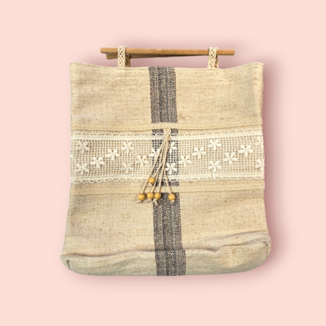 Handmade Tasche Beige mit dunklen Streifen