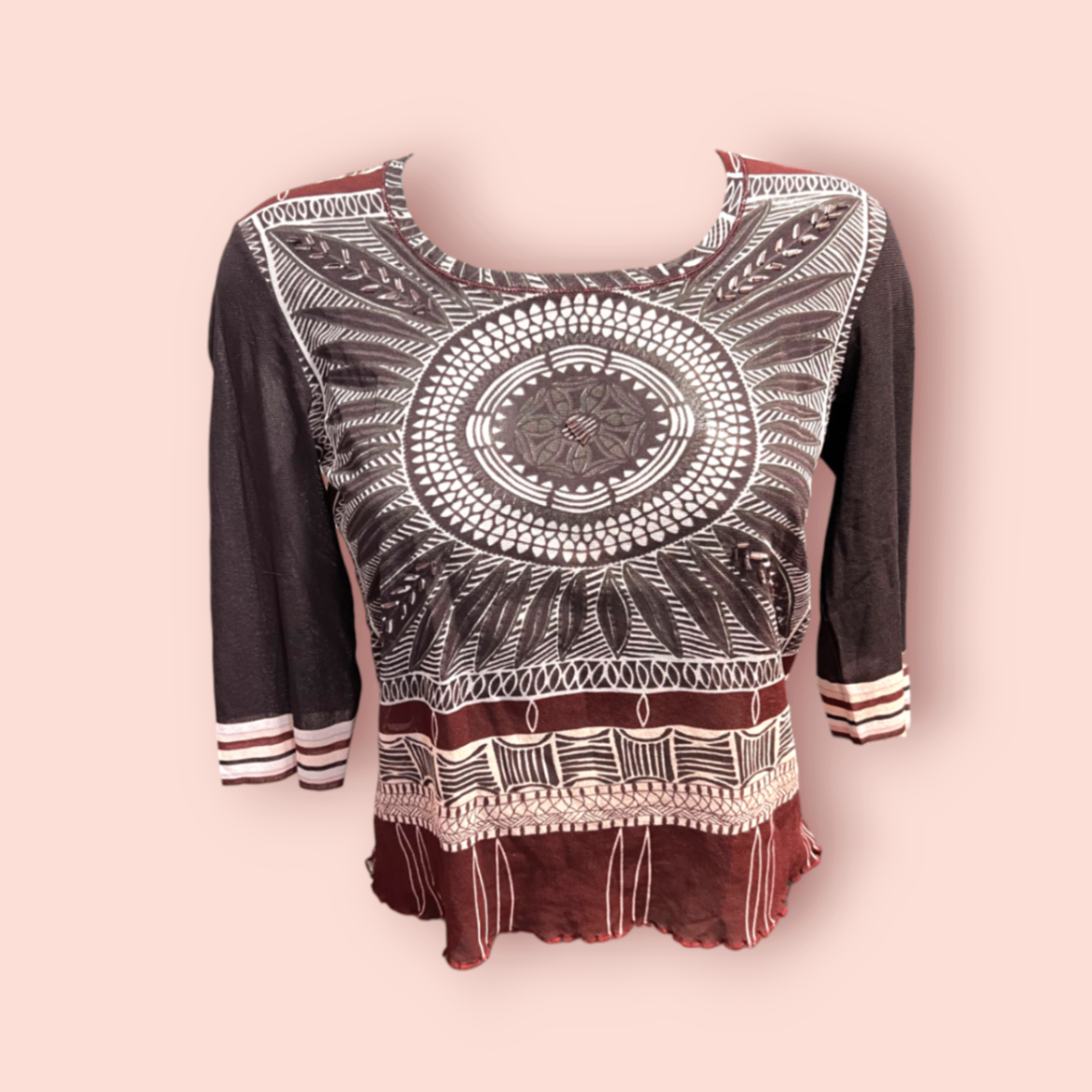 Marc Aurel Bluse 40 Dunkelrot, Schwarz, Creme