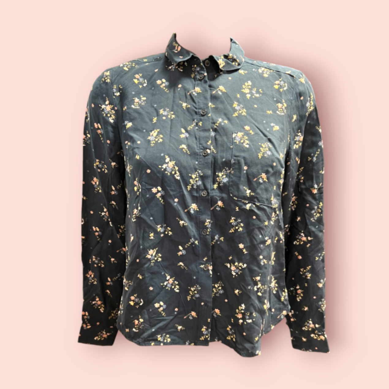 Clockhouses Hemdbluse 38 Dunkelblau mit floralem Muster