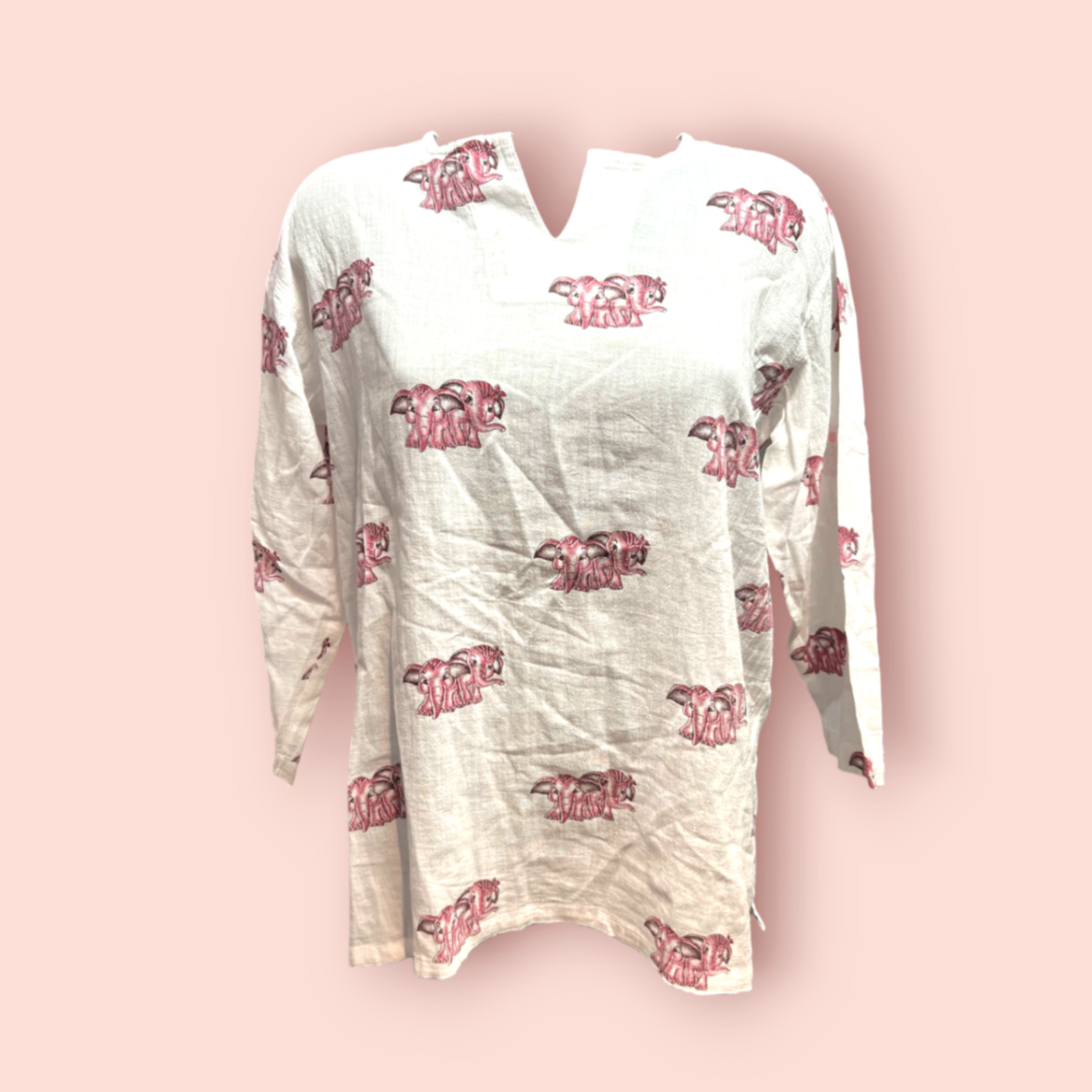 Bluse M Weiß mit Pinkem Elefantenmuster