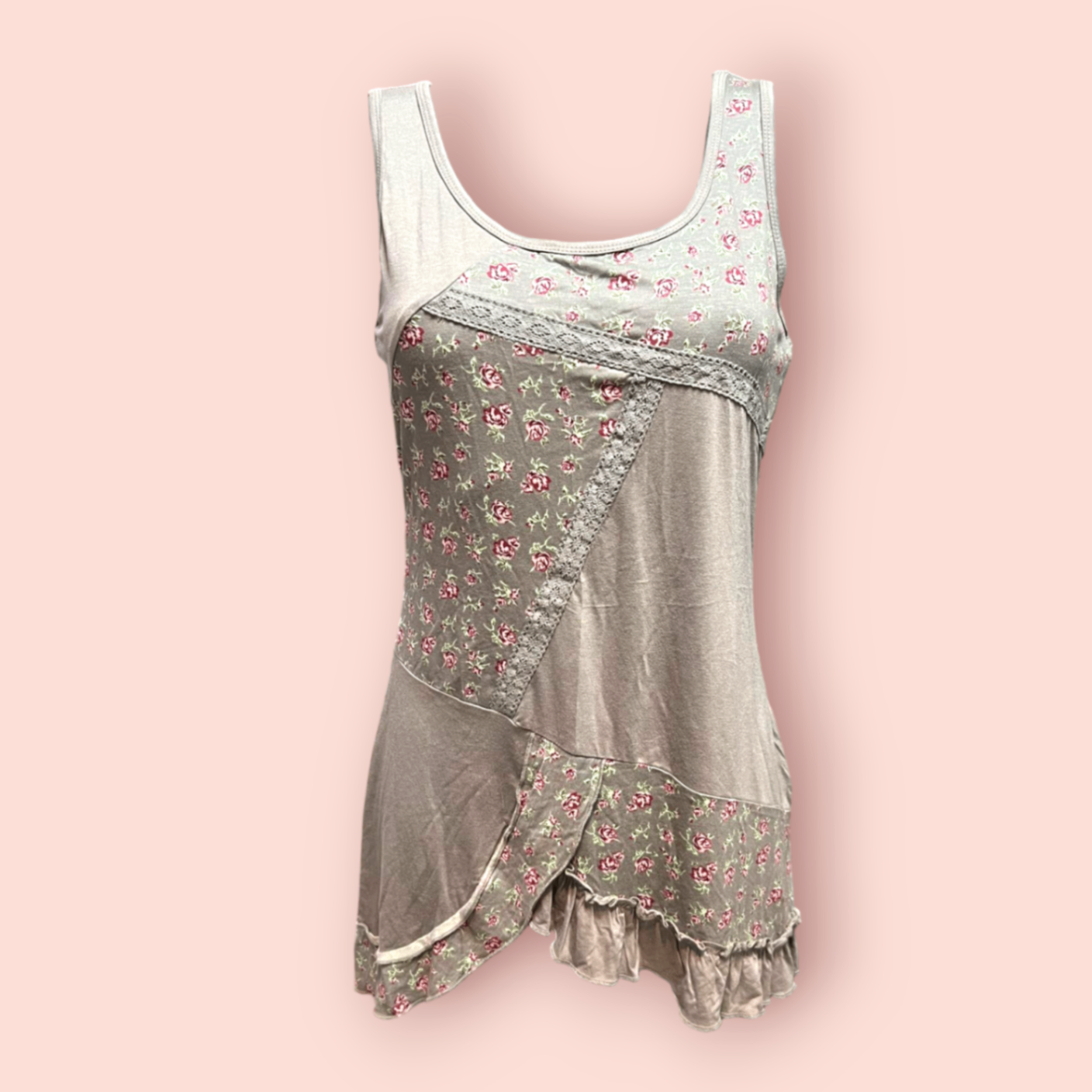 Rainbow Top S Grau mit rosa Blumenmuster