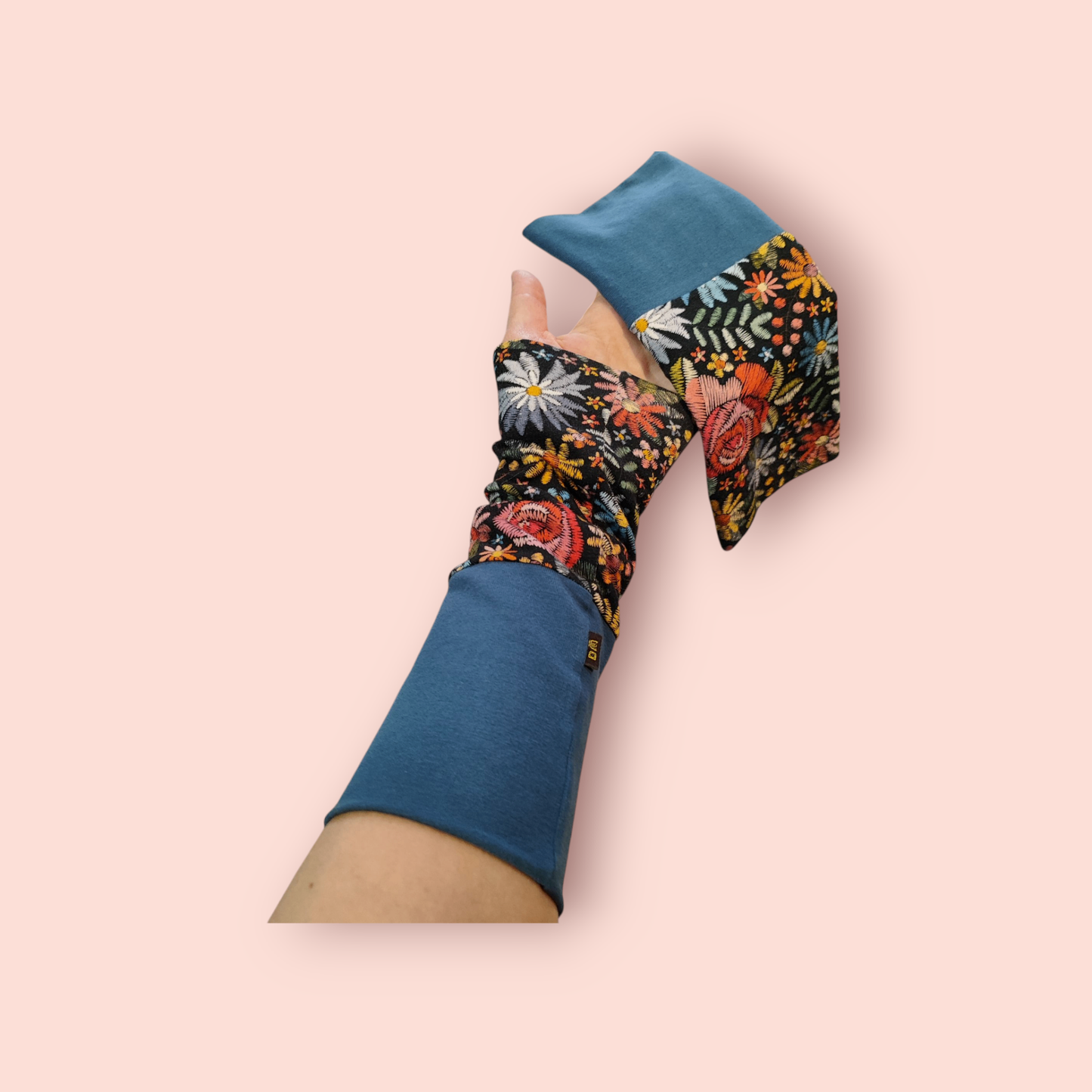 Kindl Handschuh One Size Blau, Schwarz mit buntem Blumenmuster