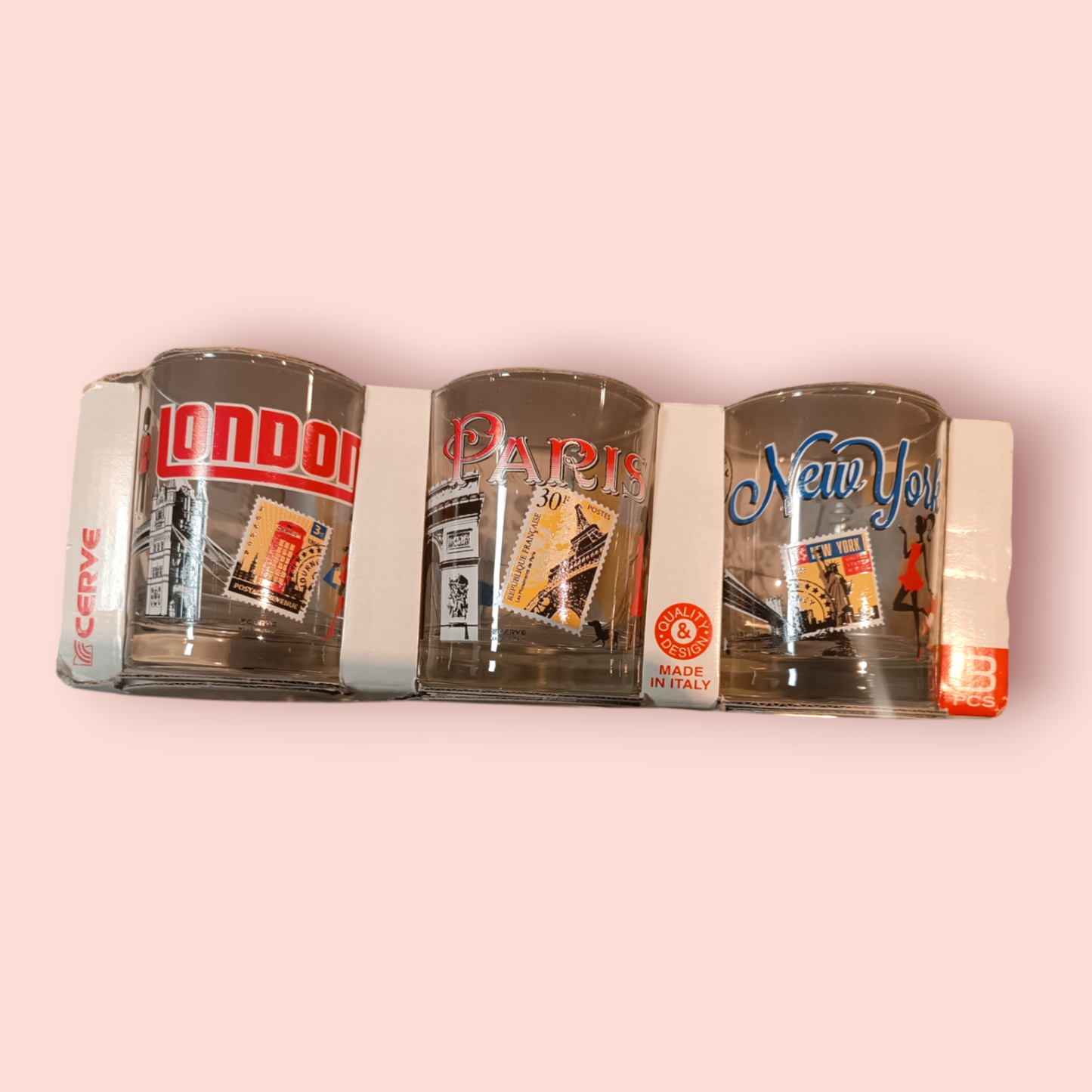 Cerve Trinkglas-Set Transparent mit bunten Aufschriften