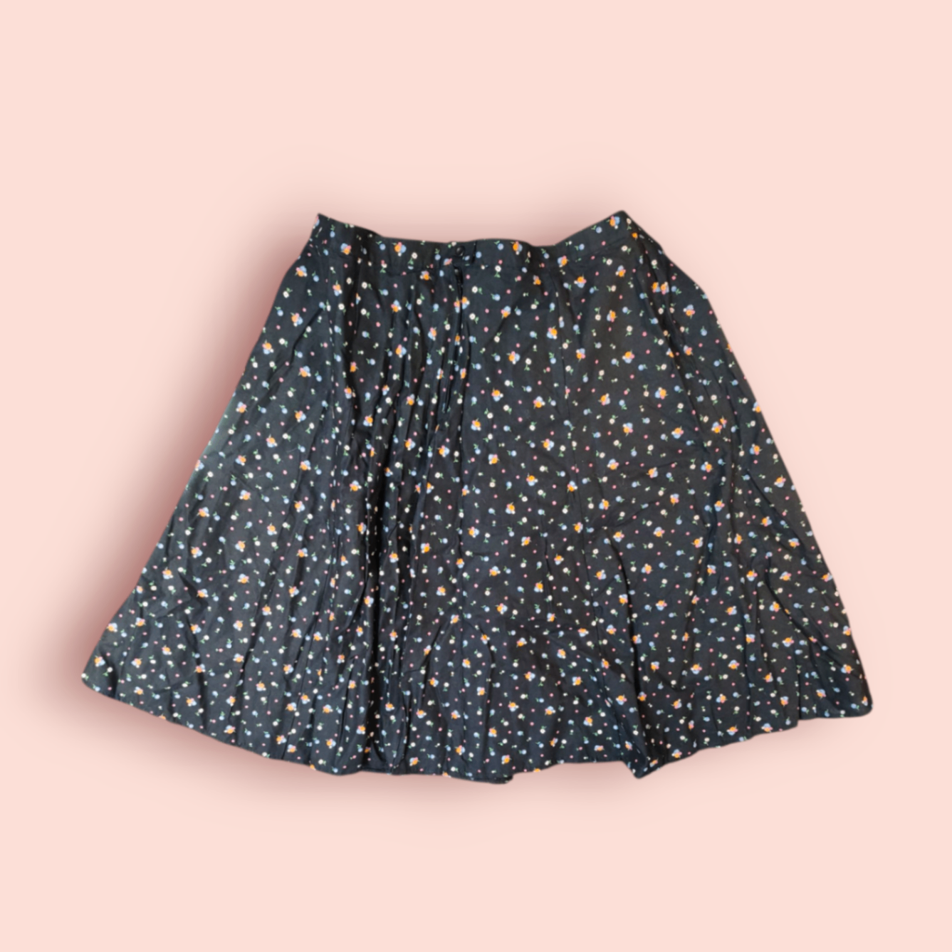 Vintage Midi Rock 48 Schwarz mit buntem Blumenmuster