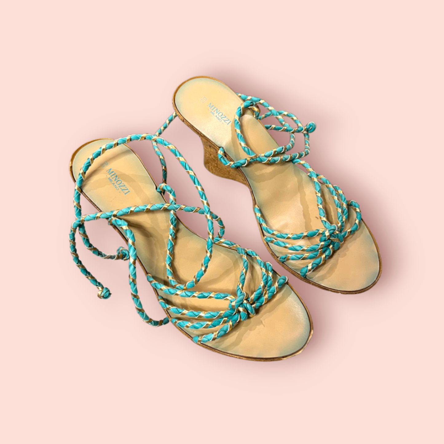 Minozzi Sandalen 39 Beige und Blau