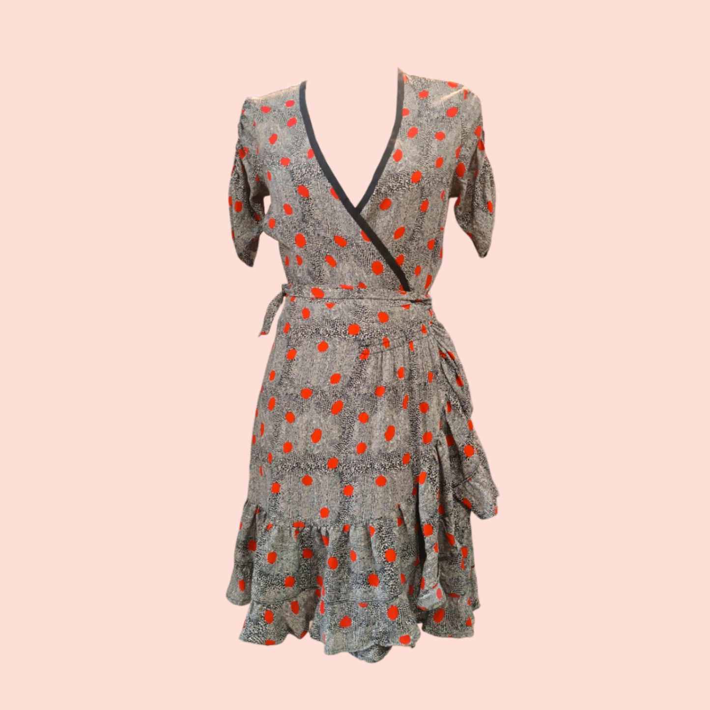 Topshop Kleid S Off-White mit schwarzen und roten Punkten