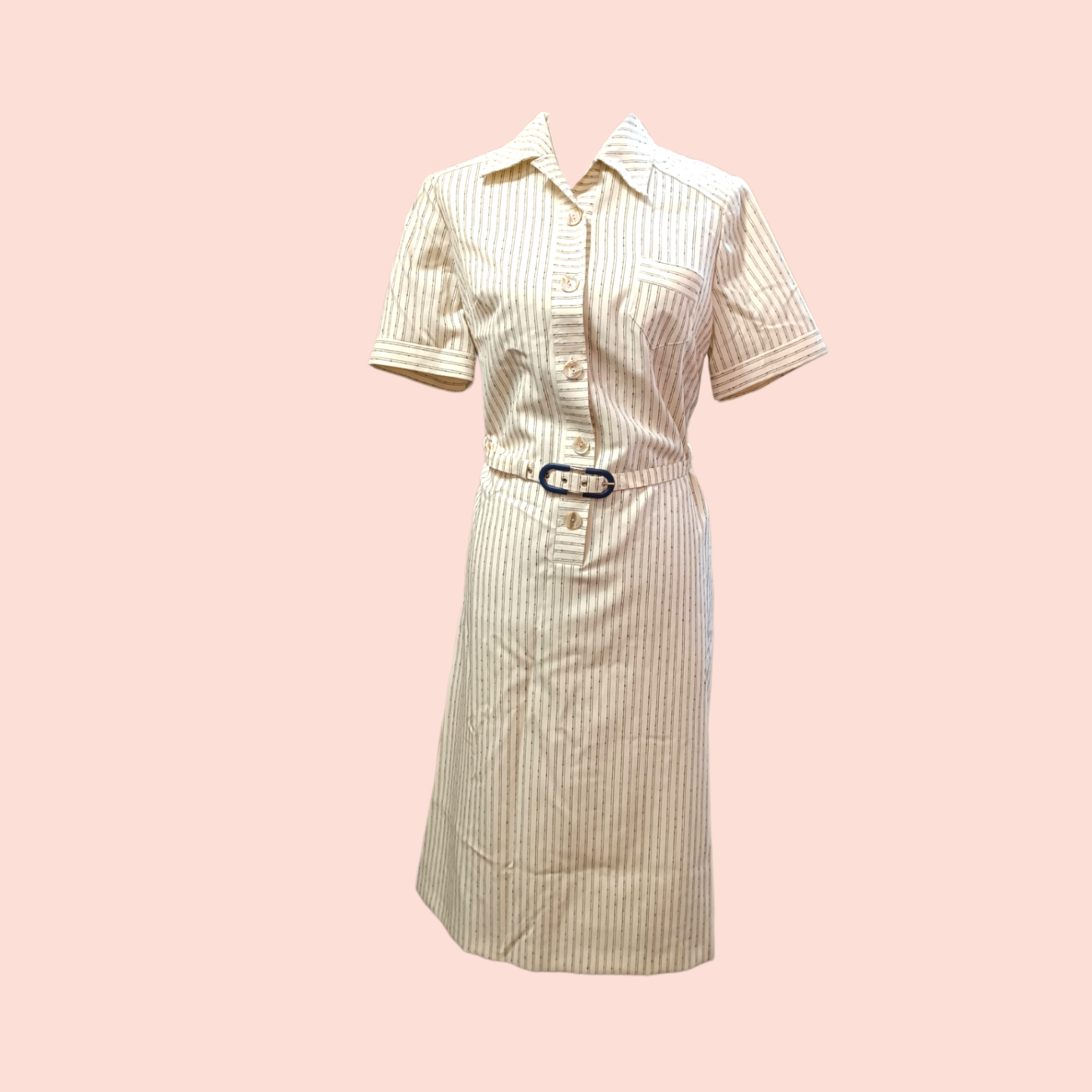 Vintage Kleid L Beige mit blauen Streifen