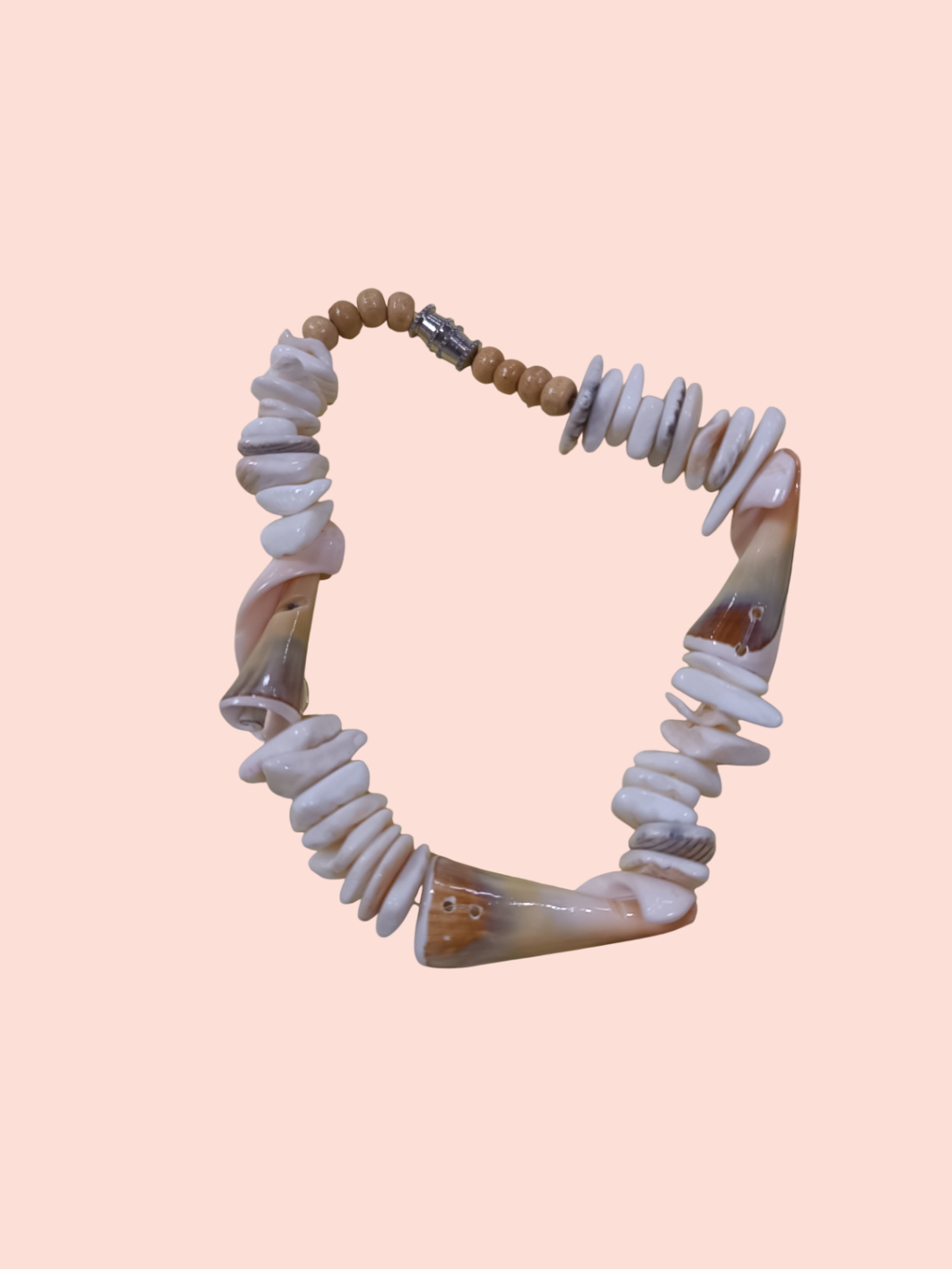 Armband Muscheln (weiß) & Holzperlen