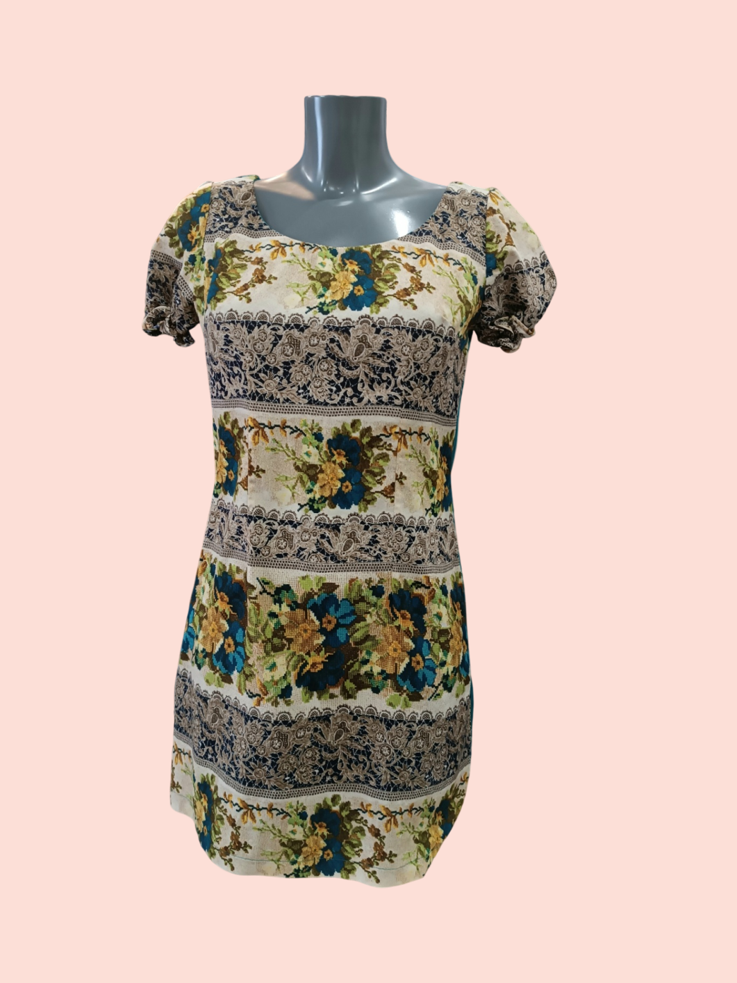 Airport 2 Kleid S/M Blau mit Bluemstickmuster