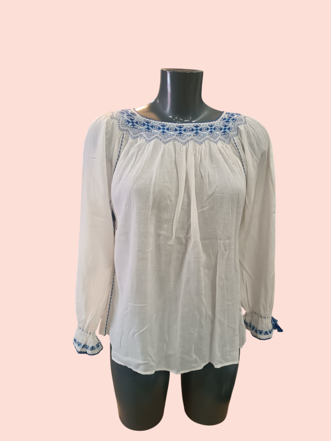 Vintage Bluse S Weiß mit Stickerei