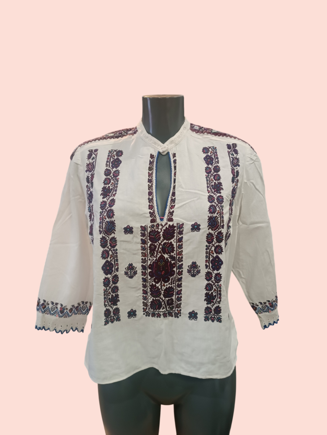 Vintage Bluse M/L Weiß mit Stickerei