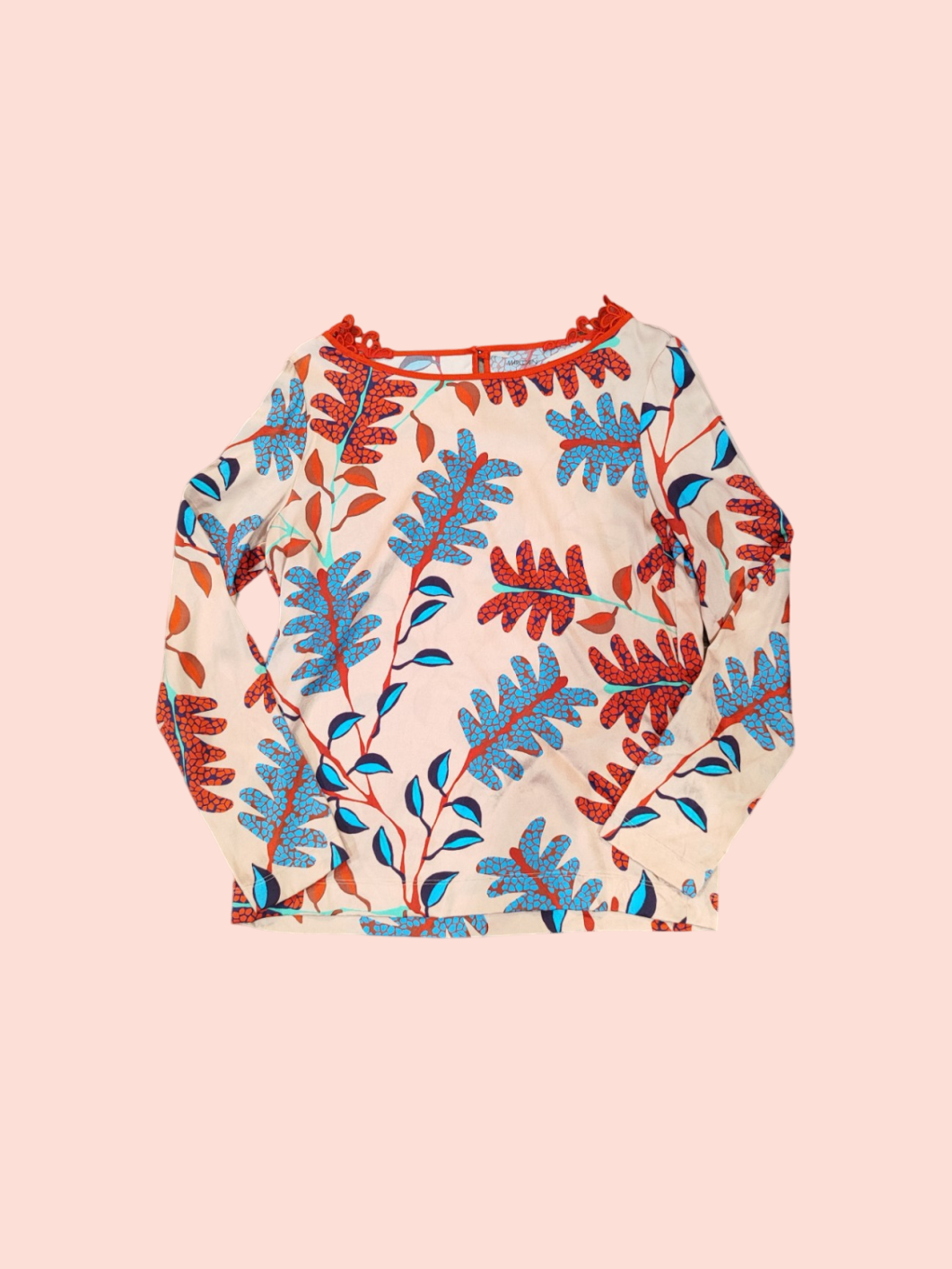 Marc Cain Seidenbluse S Beige mit rotem, blauen und braunem Druck