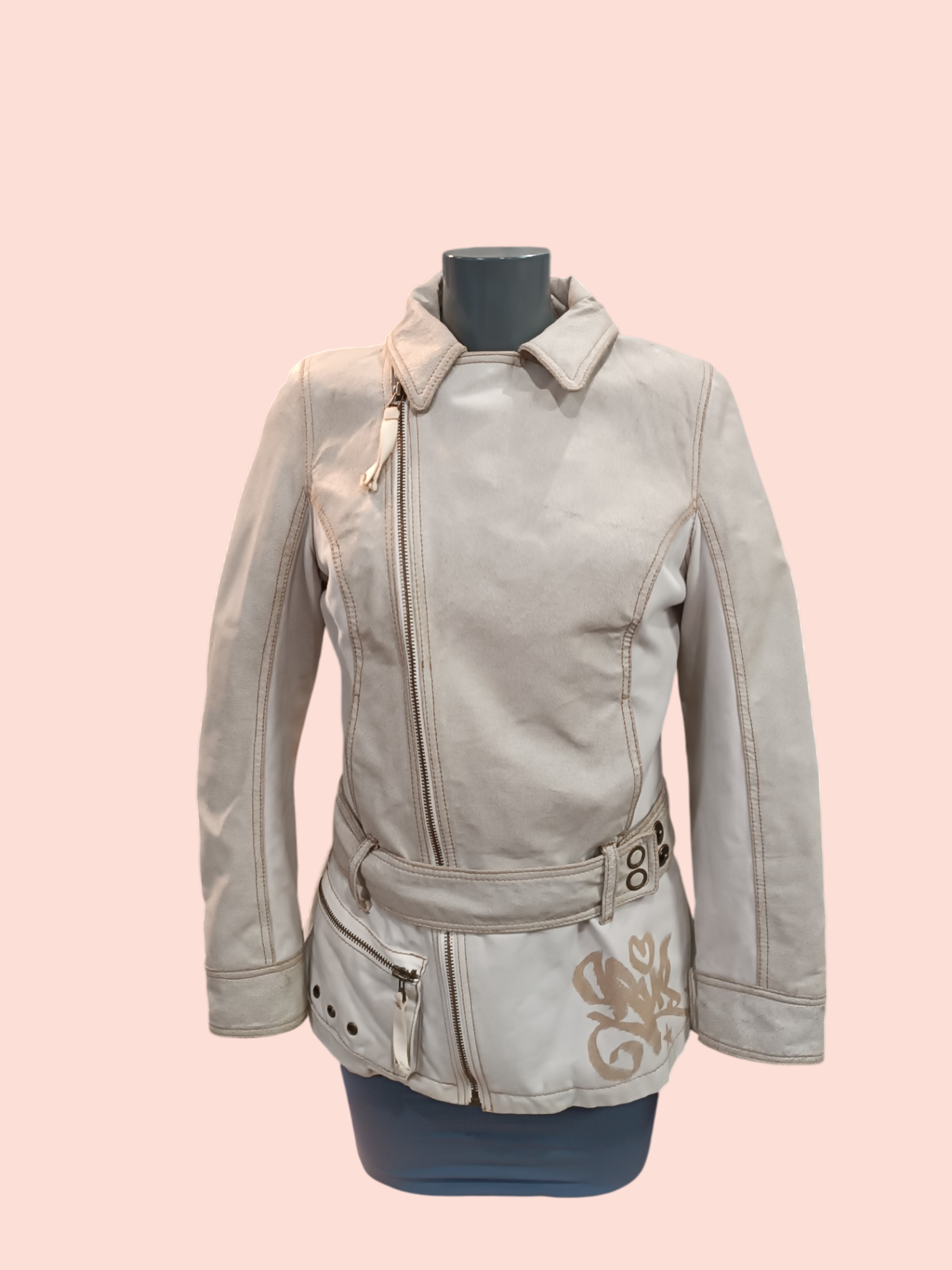 Gsus sindustries Jacke S Beige mit rot-weißem Innenfutter