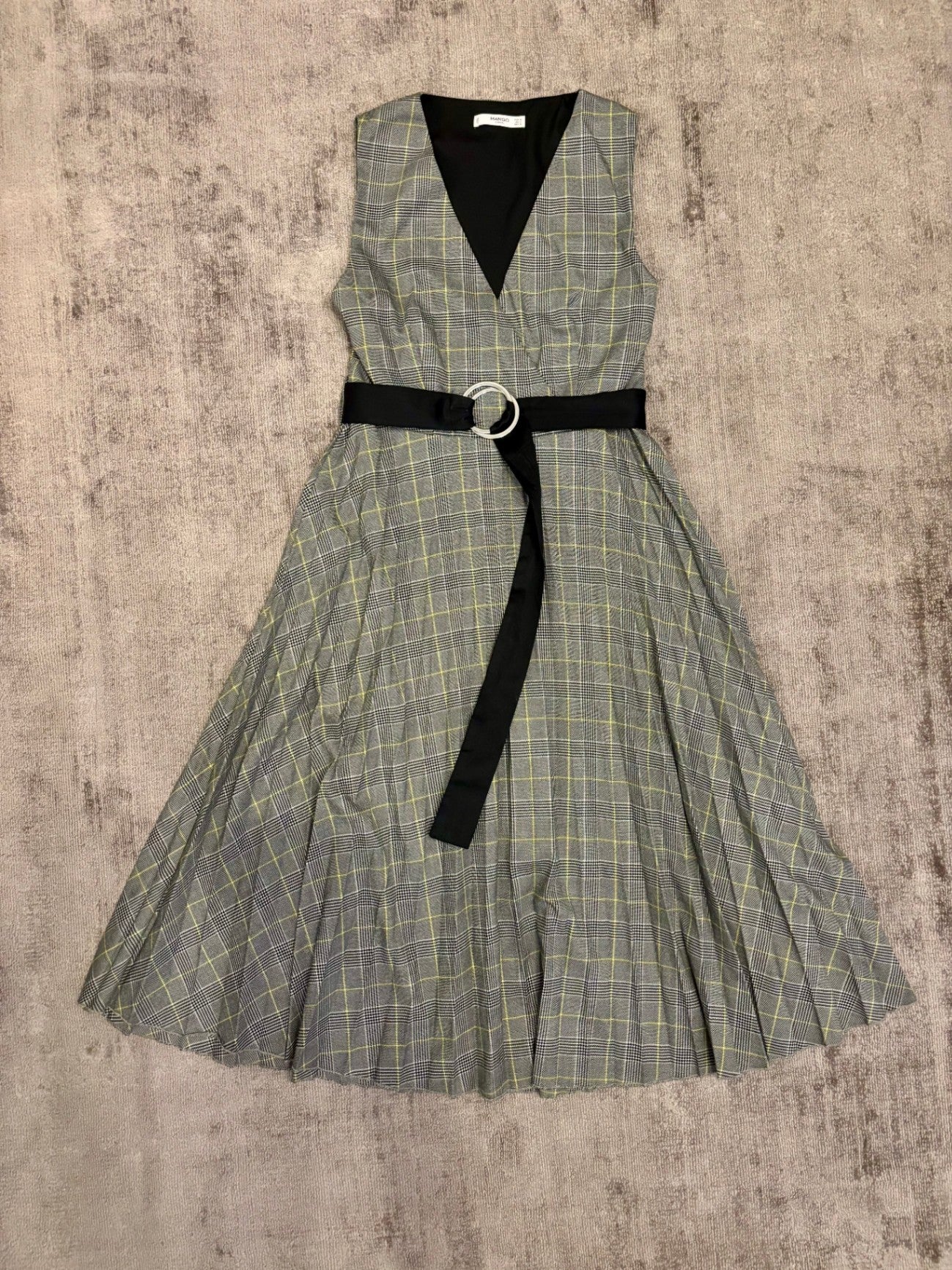 Mango Kleid M Grau, Schwarz, Hellgelb