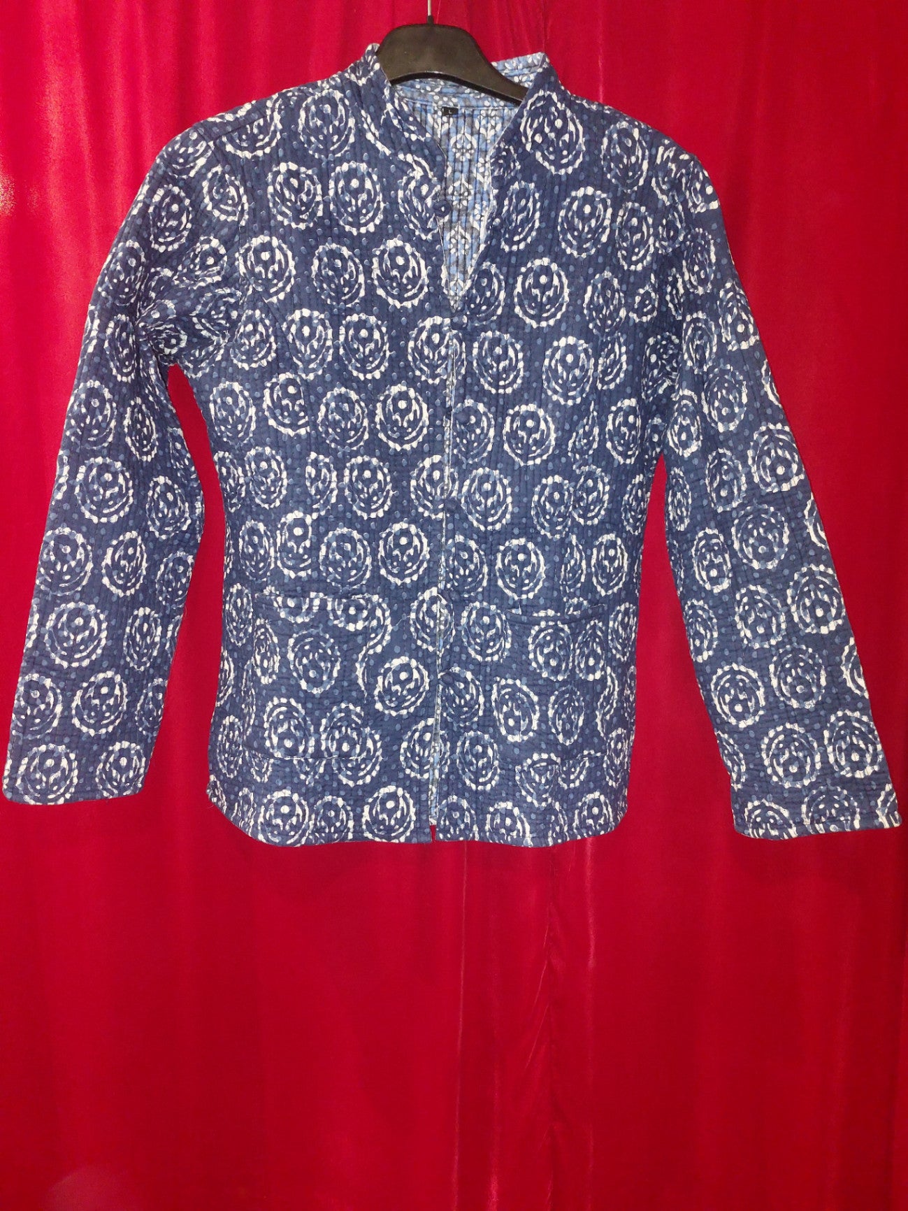 Maßgeschneiderte Wendejacke Bluse M Blau und Weiß