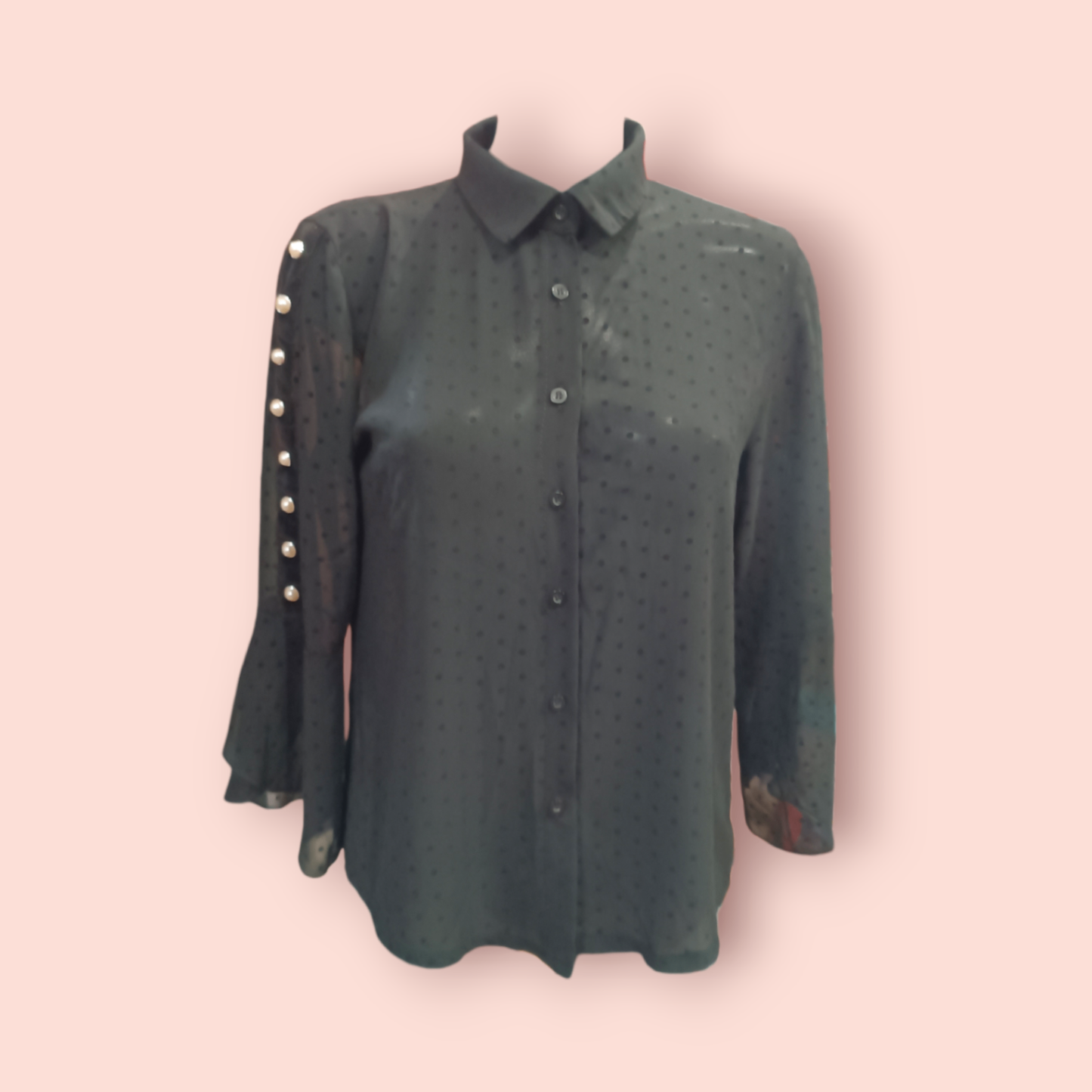 My Style Bluse S Schwarz durchsichtig mit Perlenverzierung am Ärmel