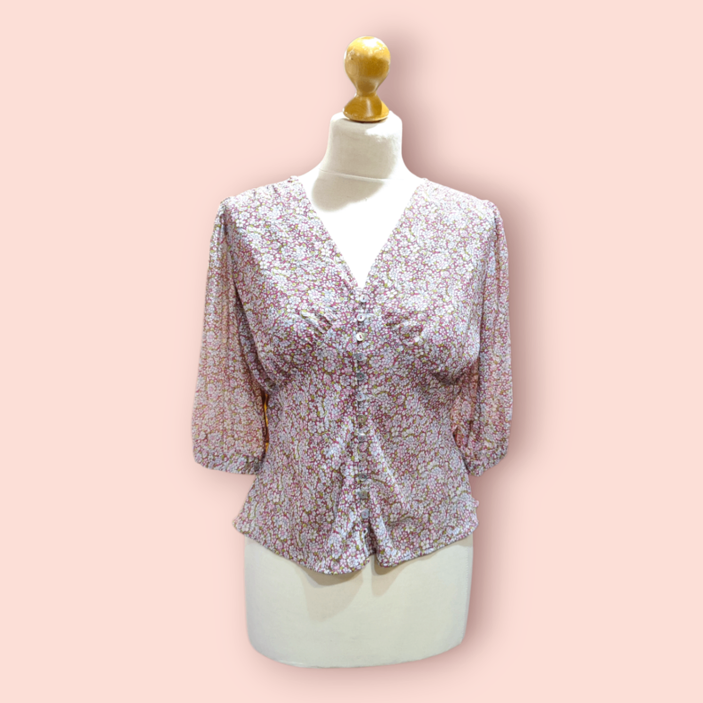 Madeleine Seidenbluse Pinken, Weiß, Grün