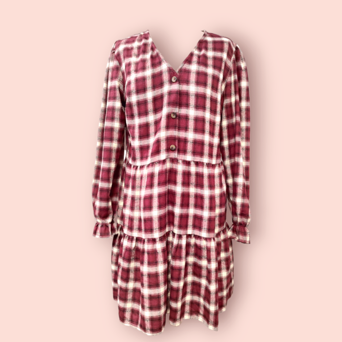 Primark Kleid L Rot, Weiß, Schwarz (kariert)