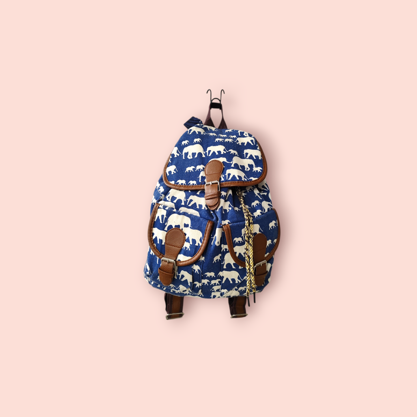 Rucksack blau-weiß mit Elefantenmuster