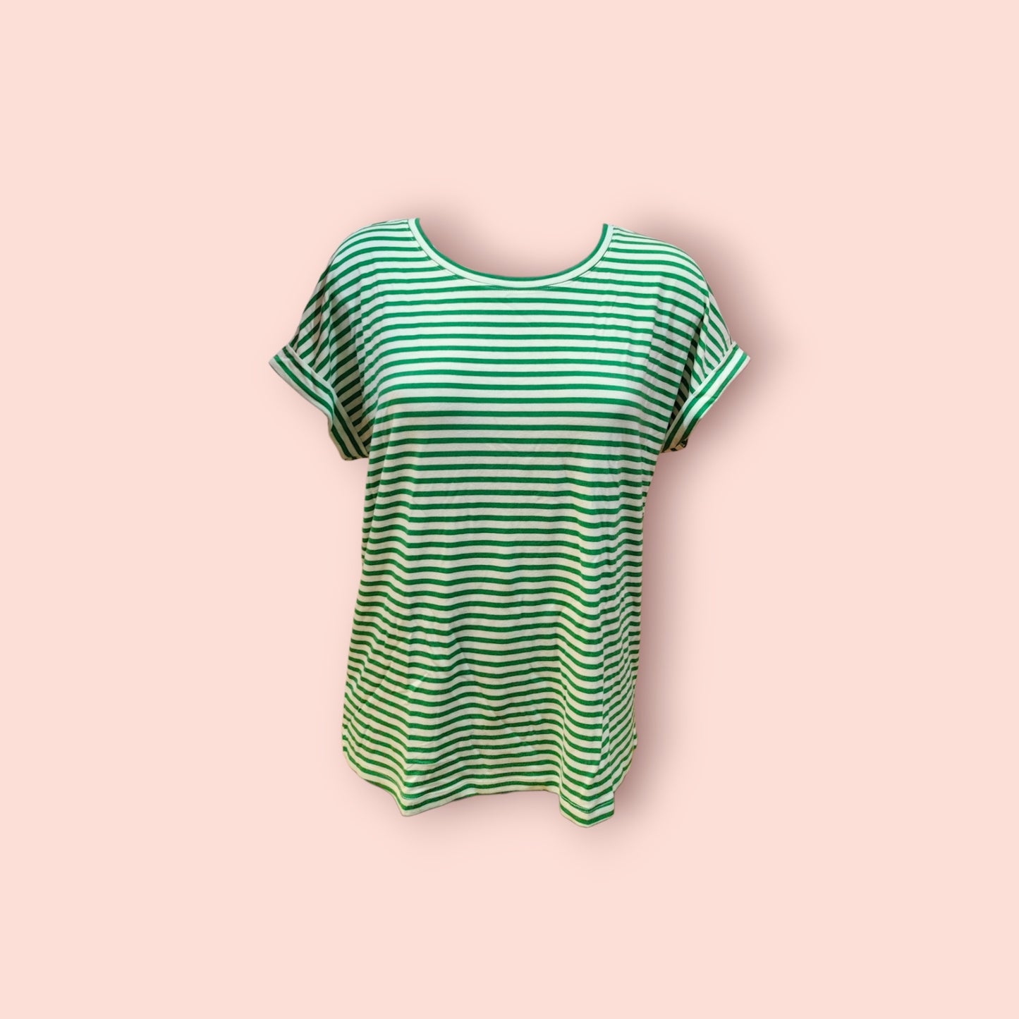 Gina Benotti T-Shirt S/M Oversized Grün und Weiß gestreift