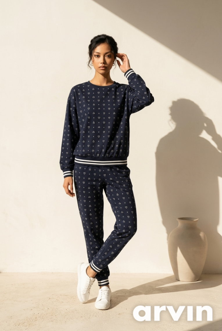 NieR Torelli Pullover M Dunkelblau mit weißen Herzen und Linien
