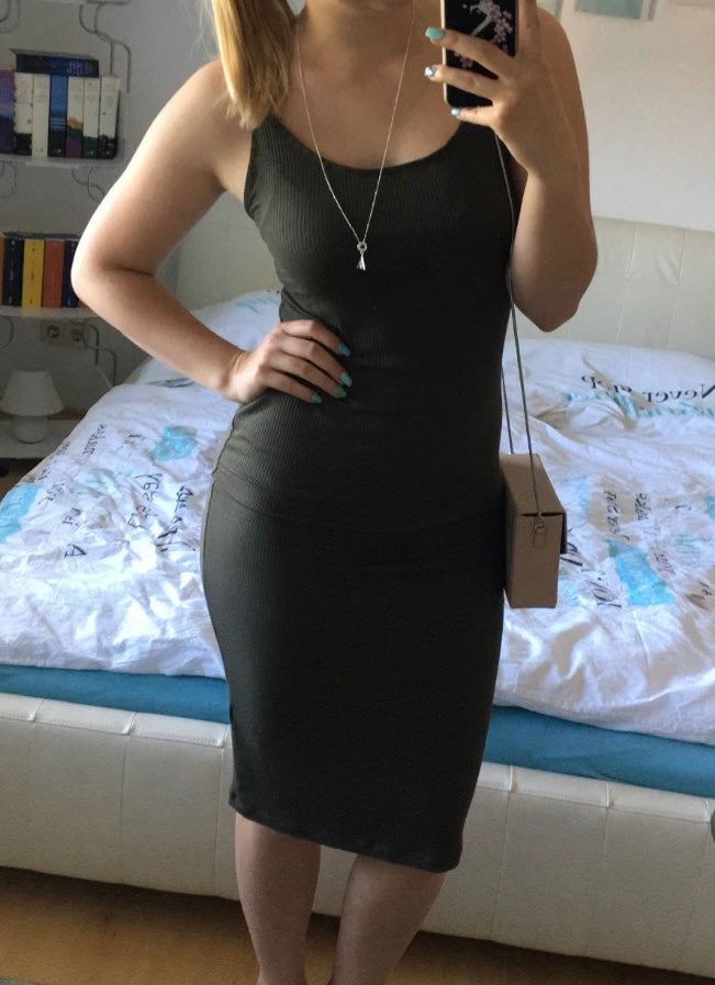 H&M Trägerkleid S Olivegrün