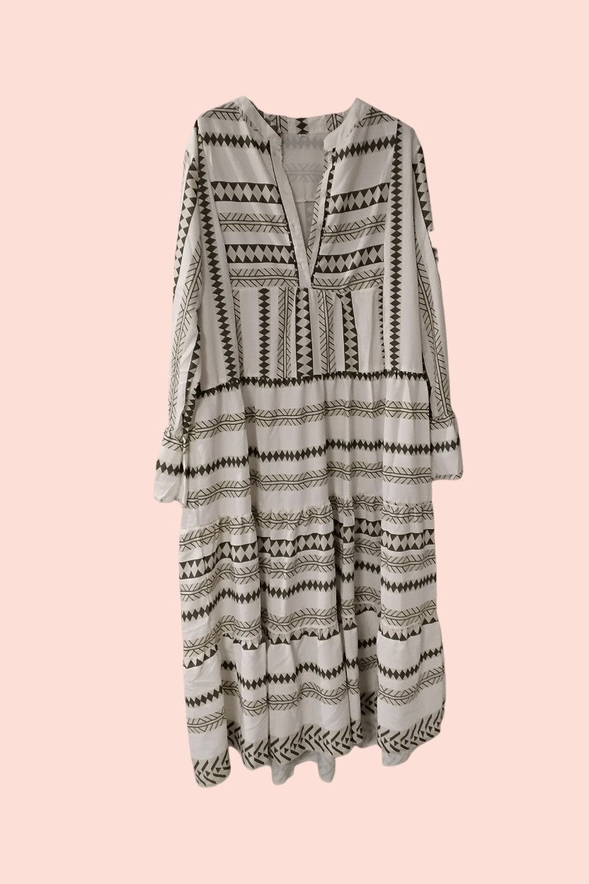 Kleid 2XL Weiß, beige, grün