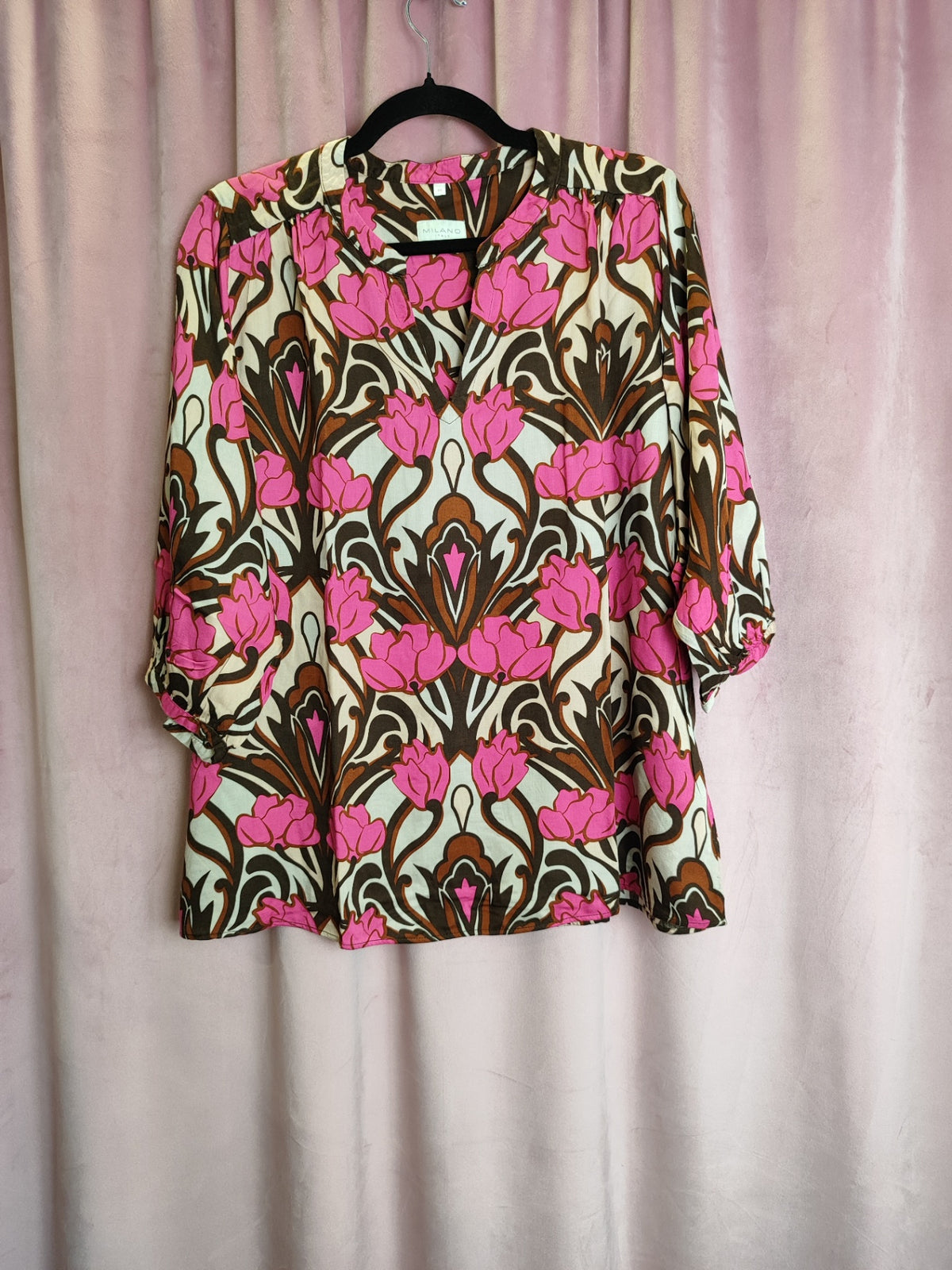 Milano Bluse M Beige, Pink, Braun, Schwarz
