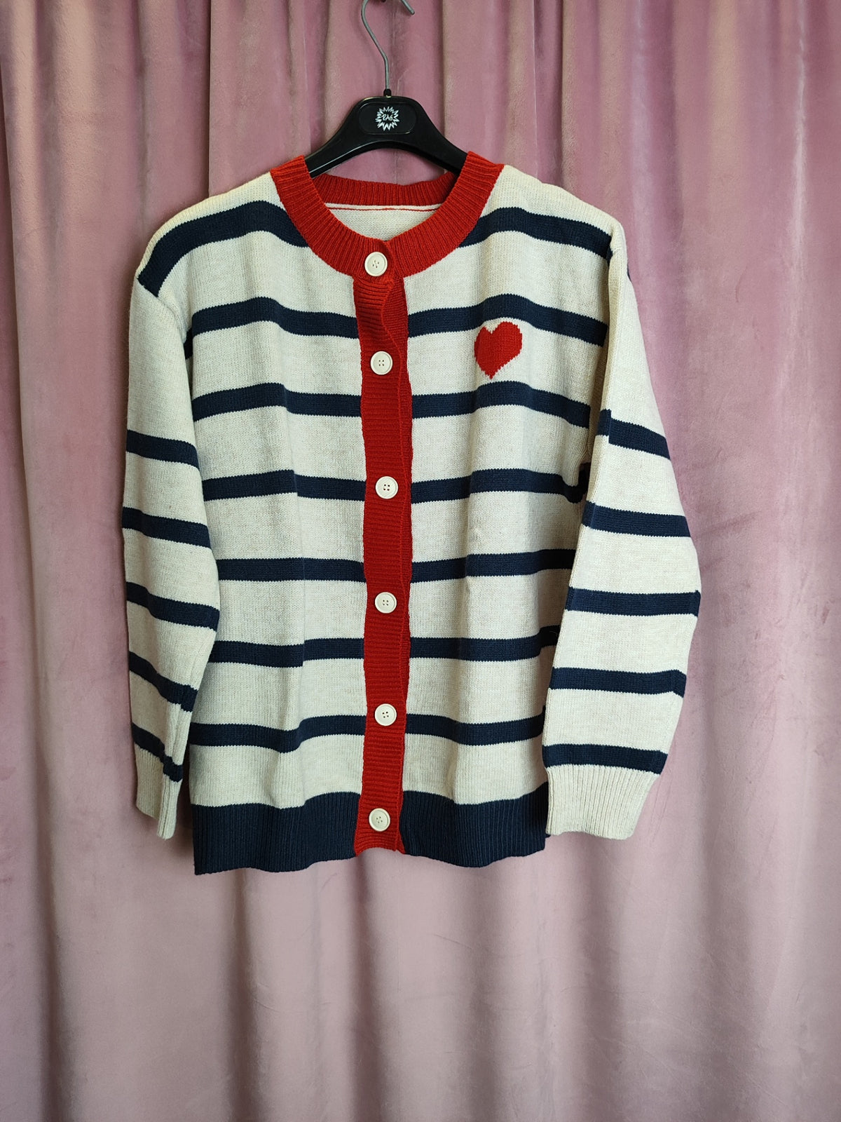 Strickjacke Beige, Marineblau, Rot