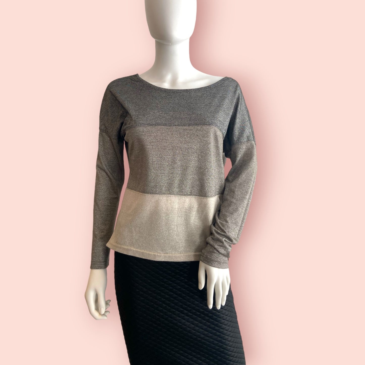 Chose Promise Pullover S Grau und Beige mit Glitzer