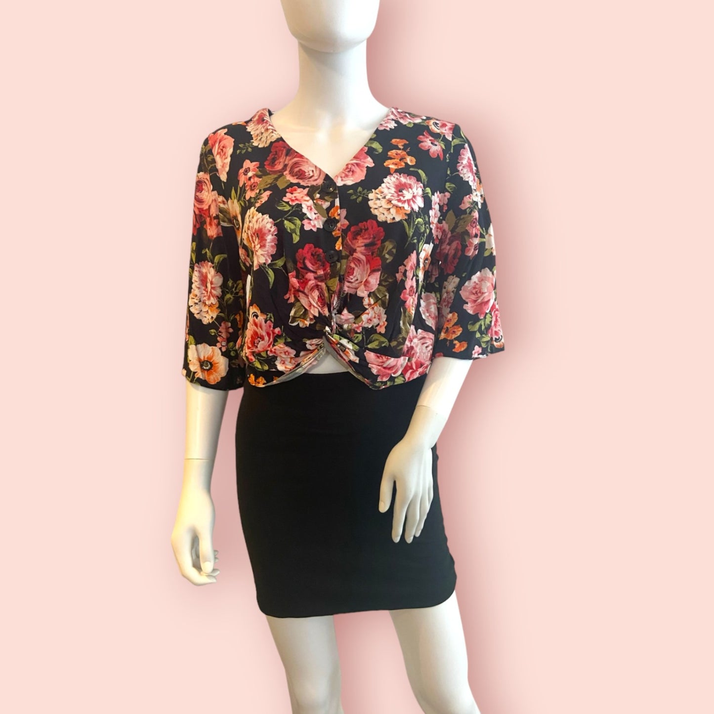 C&A Bluse M Schwarz mit Blumenmuster