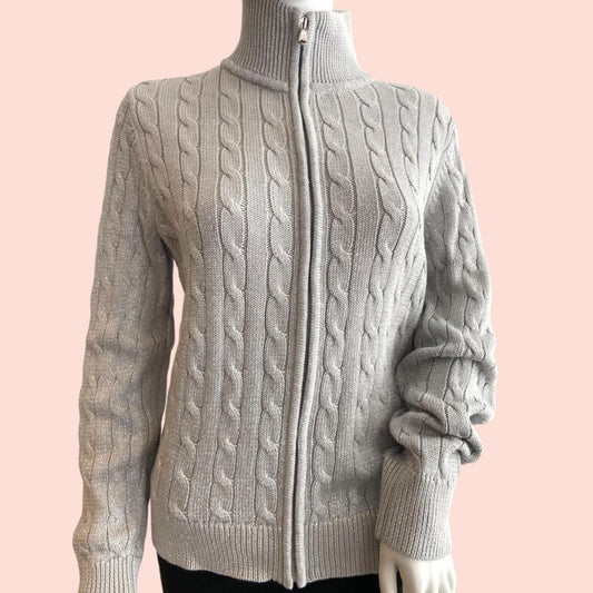 Ralph Lauren Strickjacke mit Zopfmuster L Silber