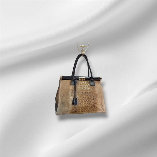 Handtasche Leder Braun und Schwarz
