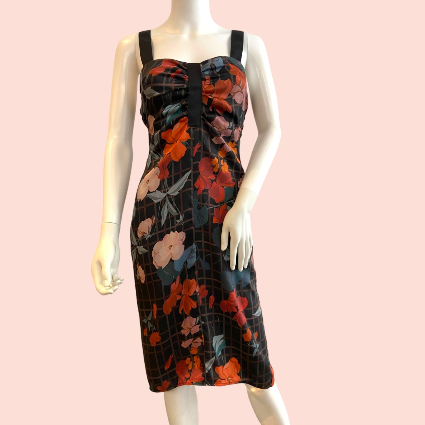 Mango Kleid XS Schwarz mit buntem Blumenmuster