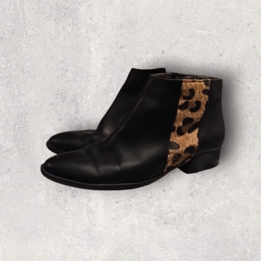 Tamaris Stiefelette 38 Schwarz und Leopardenmuster