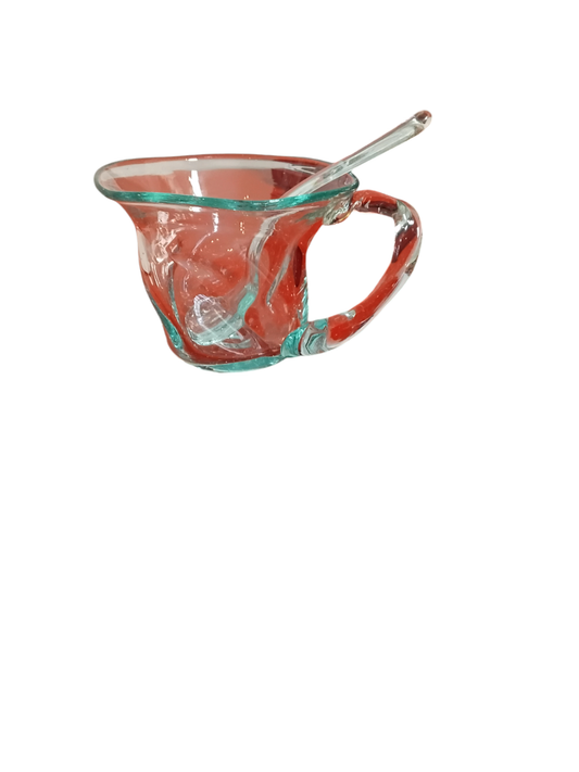 Design Tasse mit Löffel Türkis und Transparent